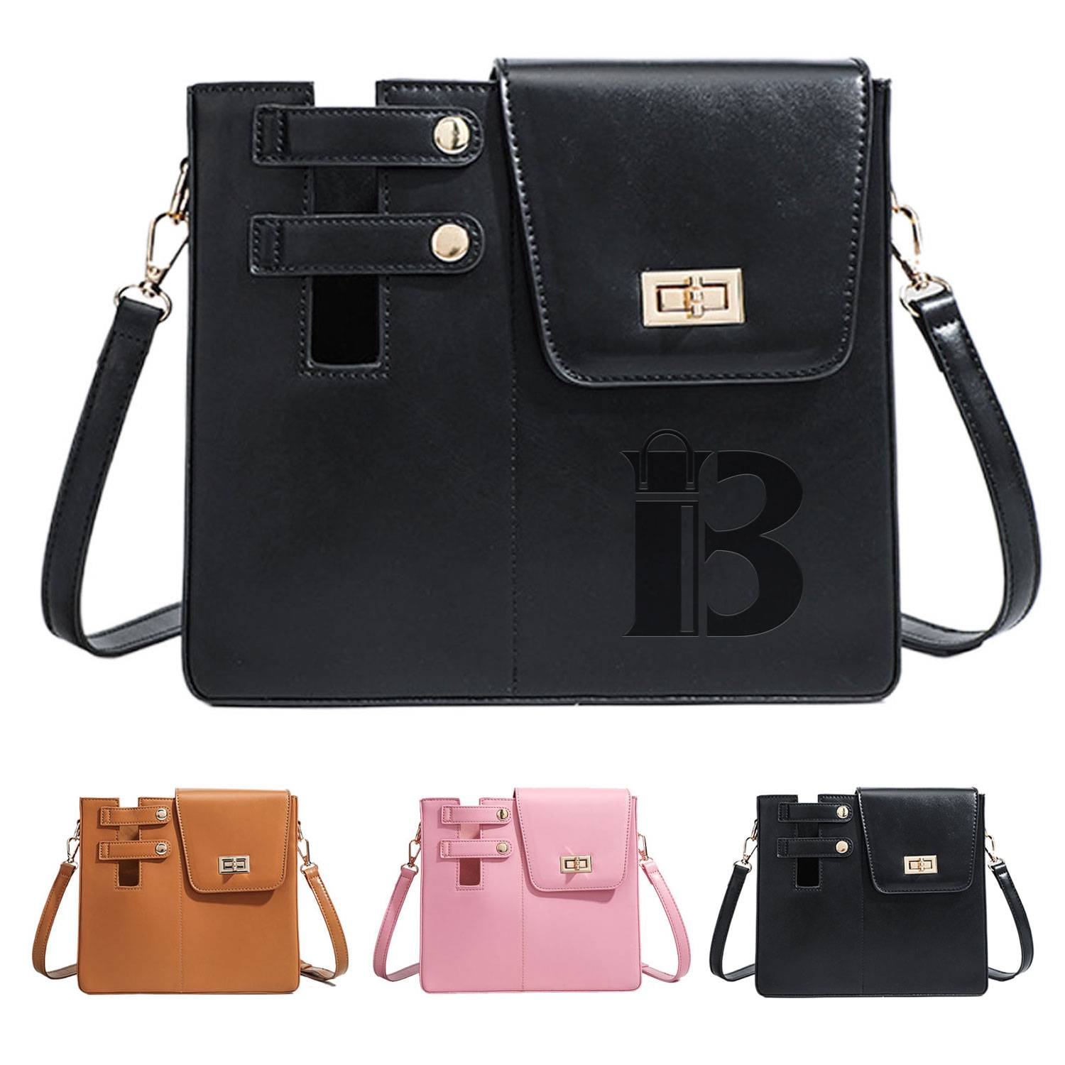 Portable PU Leather Crossbody Bag w/ Water Bottle Holder 2