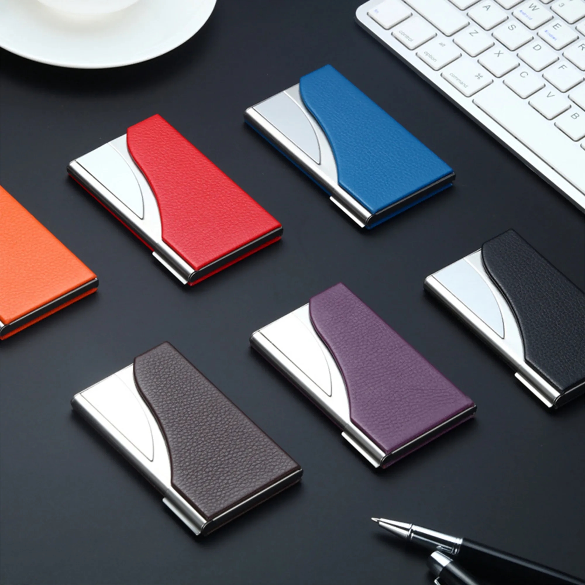 Stainless Steel Leather Business Card Case 2