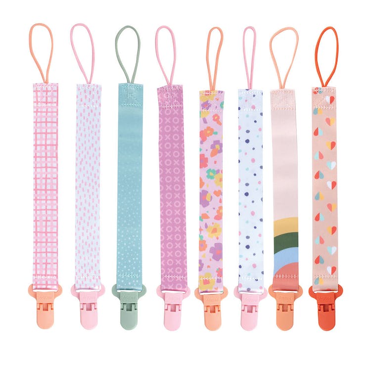 Nuby Printed Fabric Pacifinders w/Plastic Clasp - 0+ Months 2 Pack 1