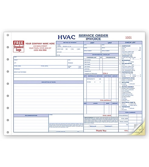 HVAC Service Orders / Invoices, Side Stubs, Horizontal 1