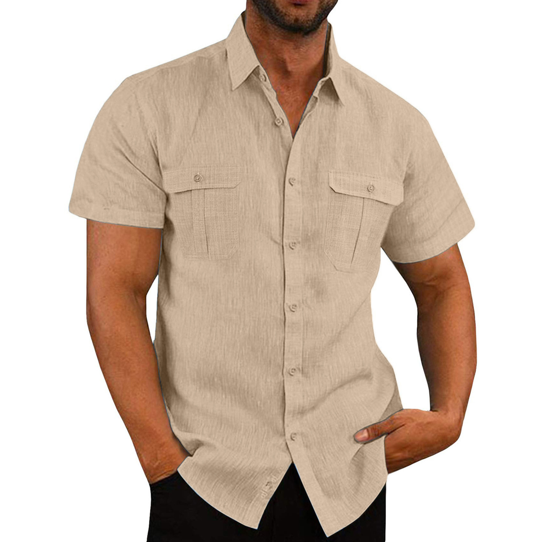 Mens Short Sleeve Classic Shirts Fishing Casual 3