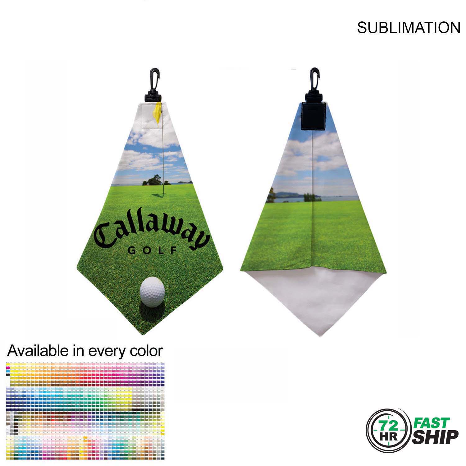 72 Hr Fast Ship - Microfiber Suede Shammy Golf Towel, Triangle Shape, 11x17, Sublimated 4