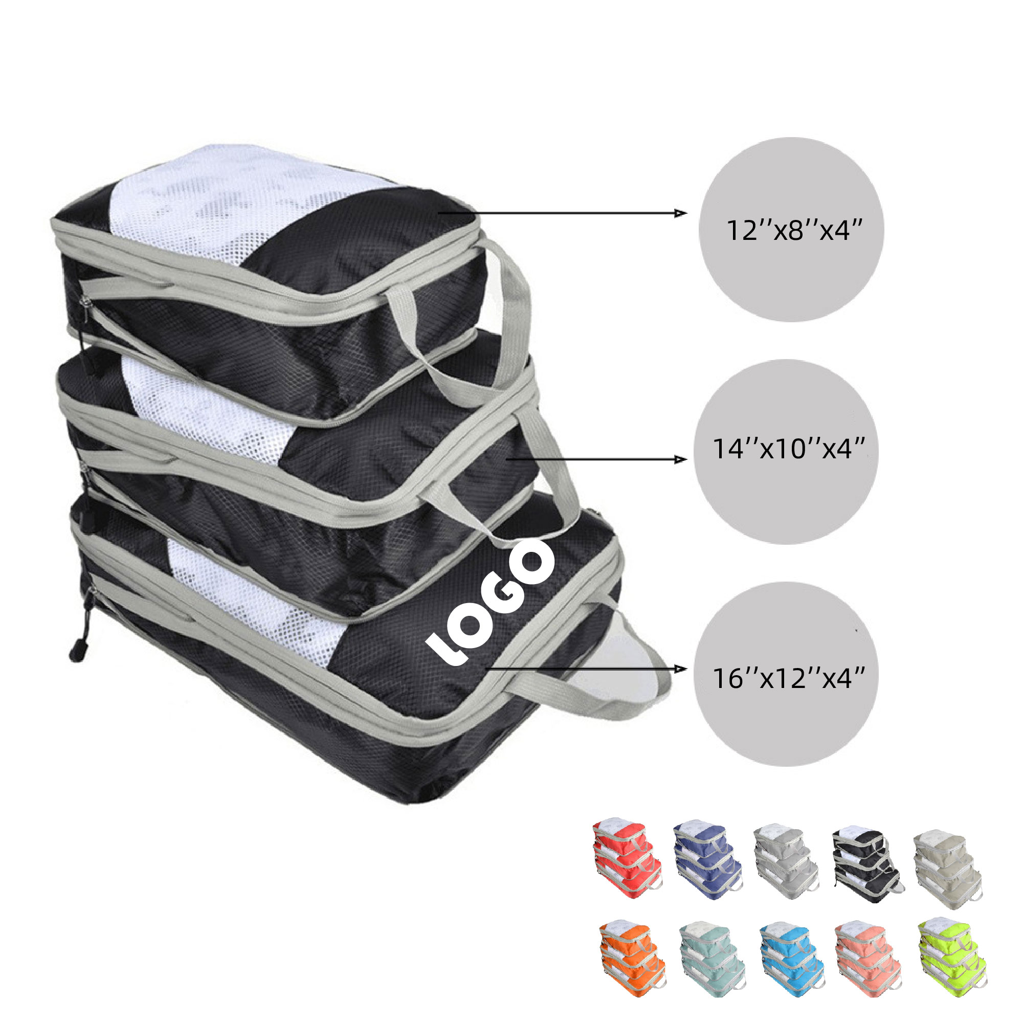 Nylon 3-Piece Travel Compression Clothing Bags Packing Cubes 2