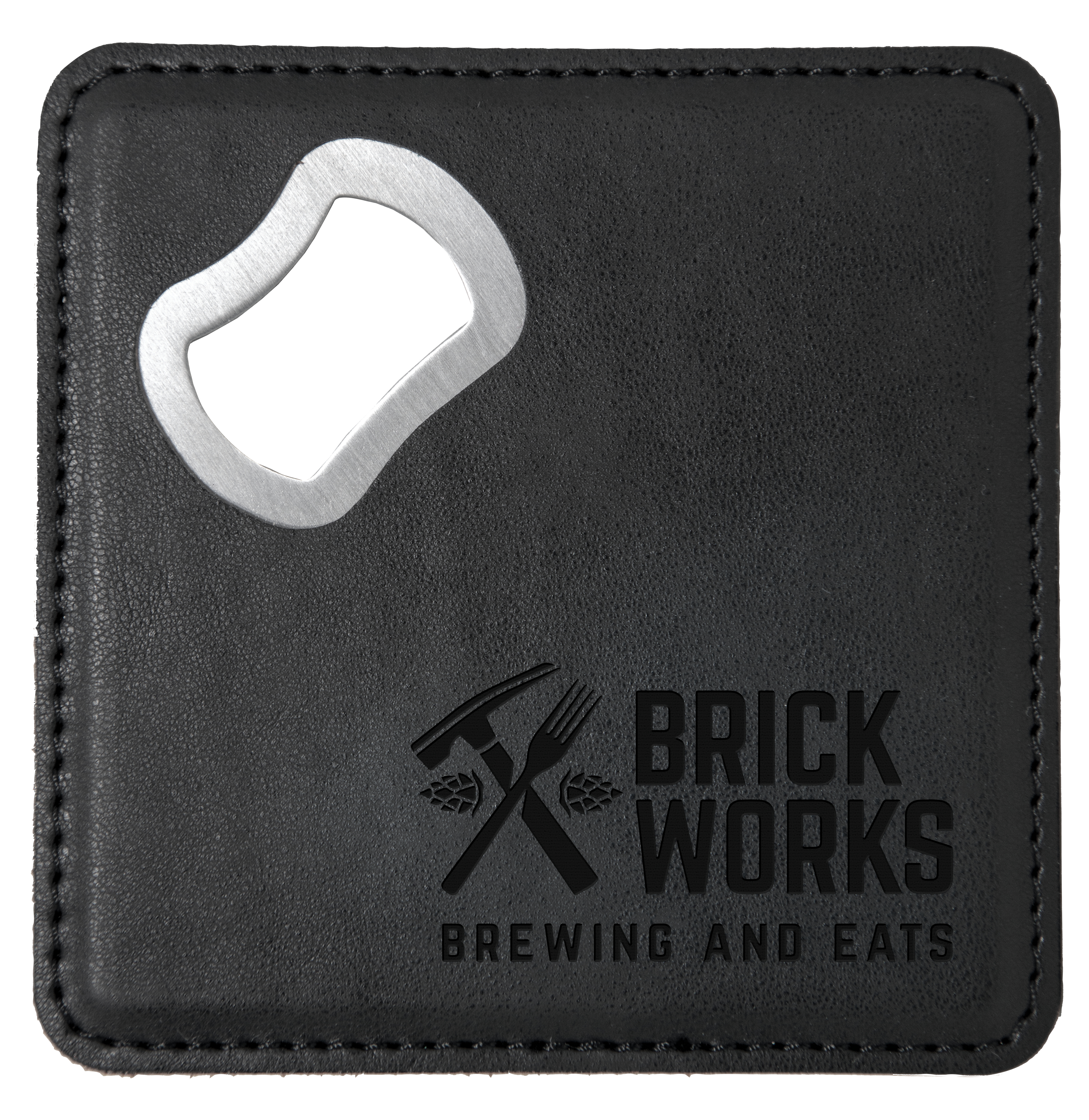 Black Leatherette Coaster with Bottle Opener