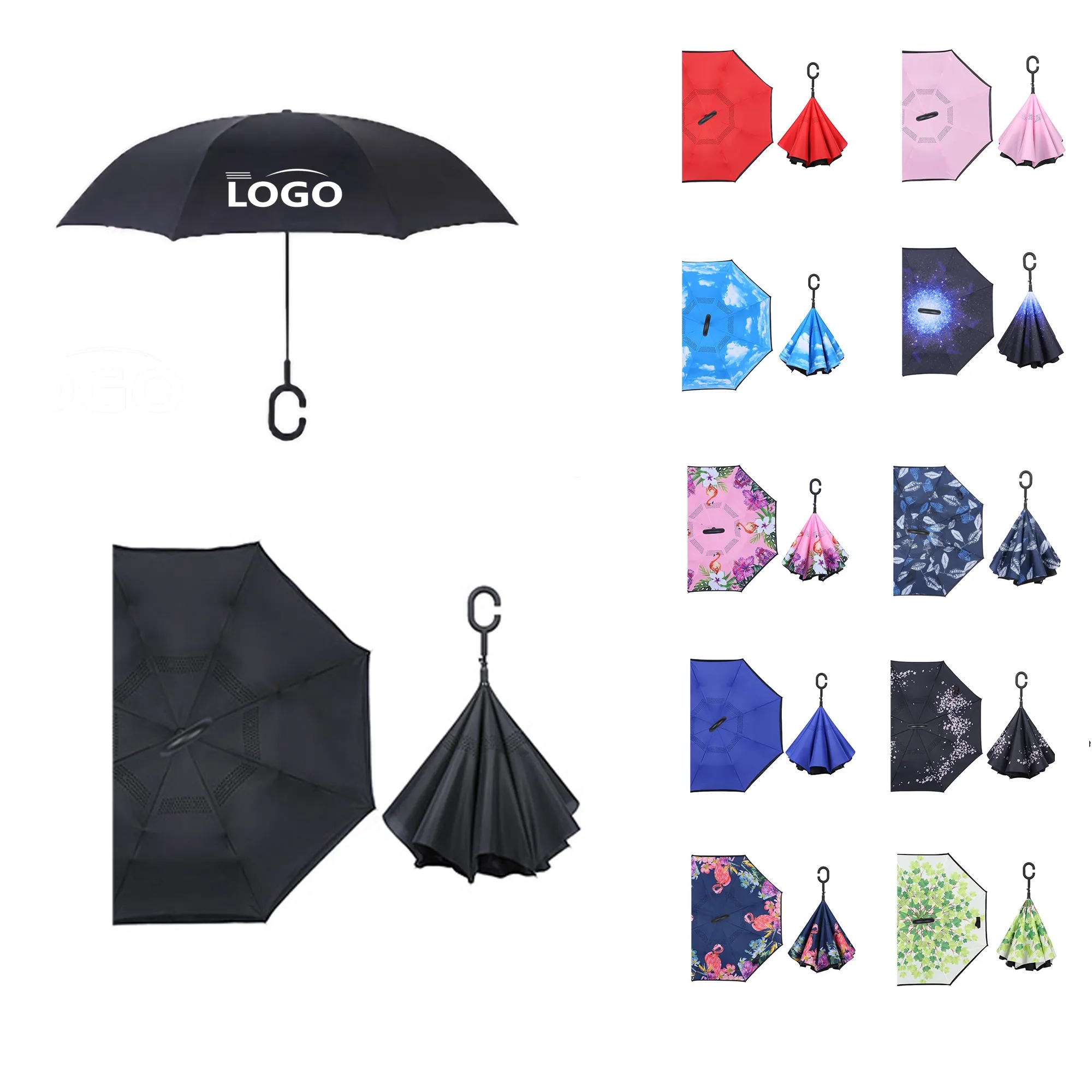 Double Layer C Handle Inverted Reverse Folding Umbrella 7