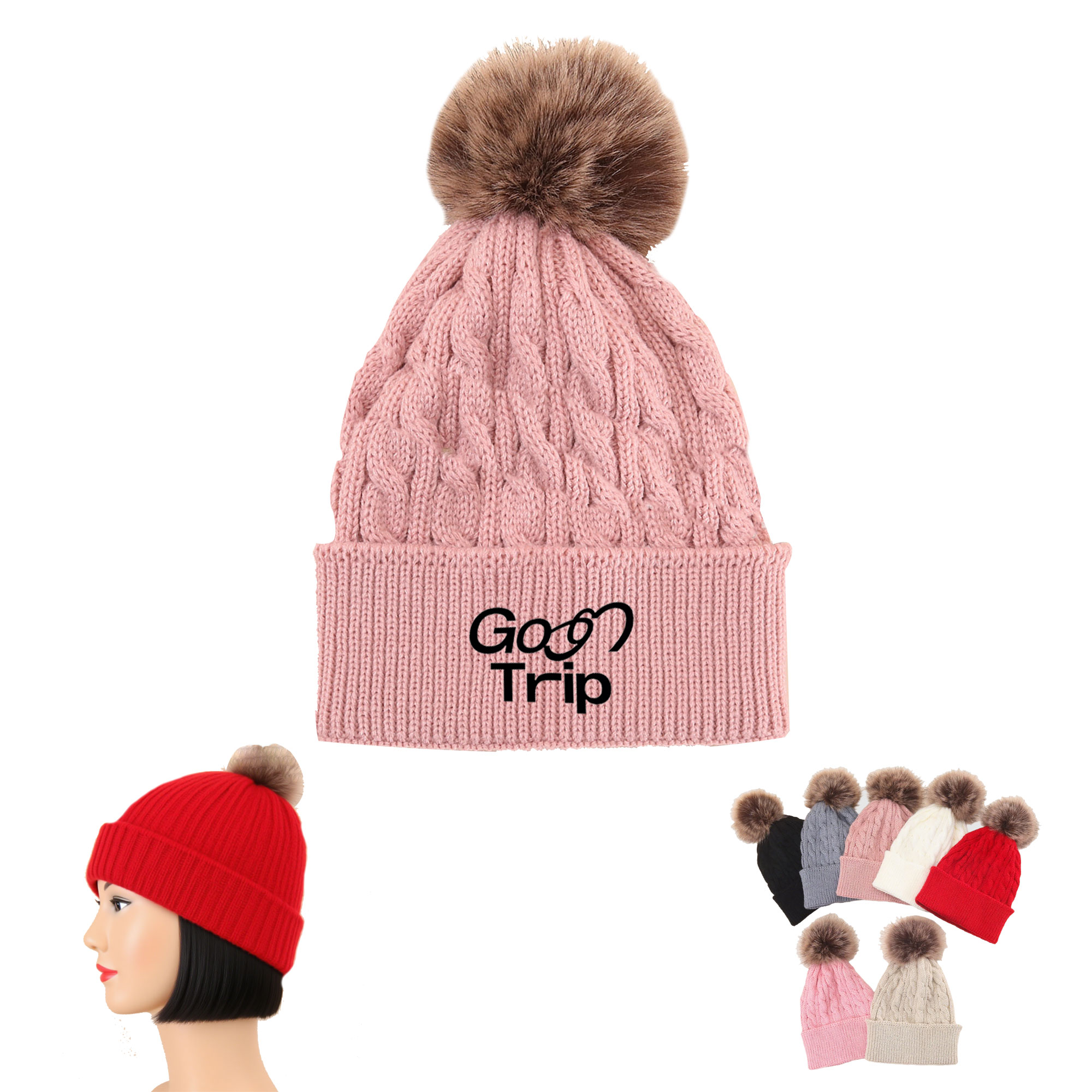 Cabled Pom Beanie 3