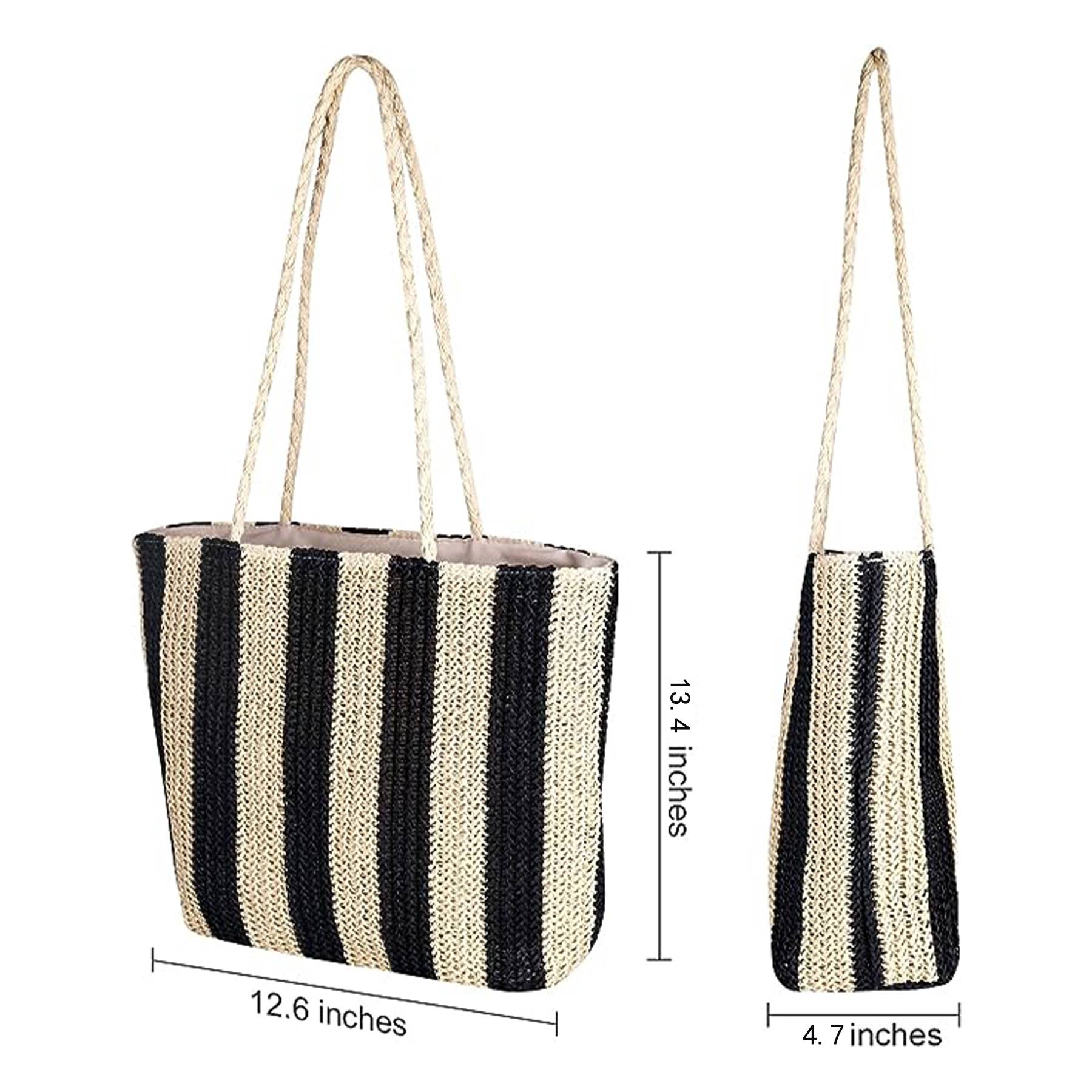 Women Beach Straw Striped Tote Bag 3