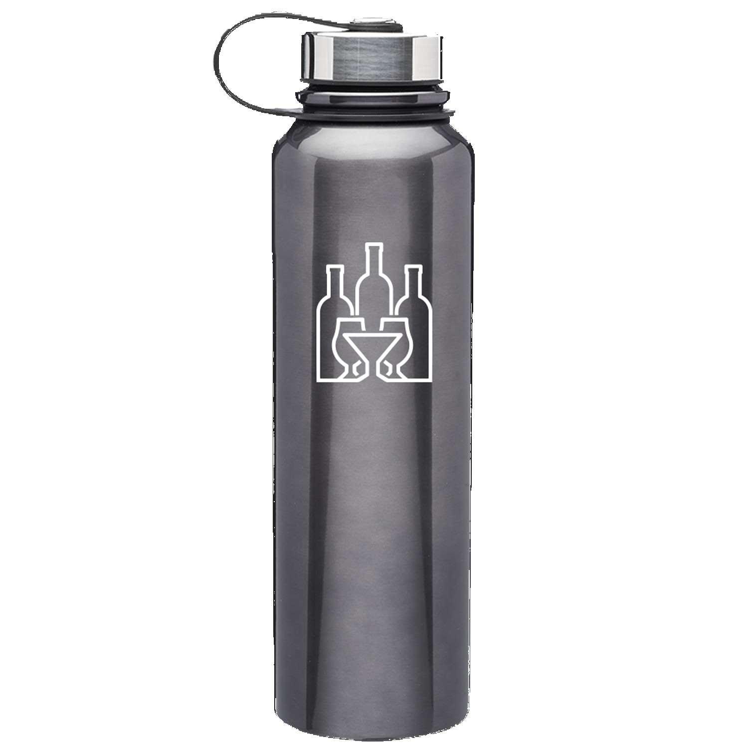 Stainless Steel Water Bottle - Plastic Strap-attached Cap, 51 oz. 2