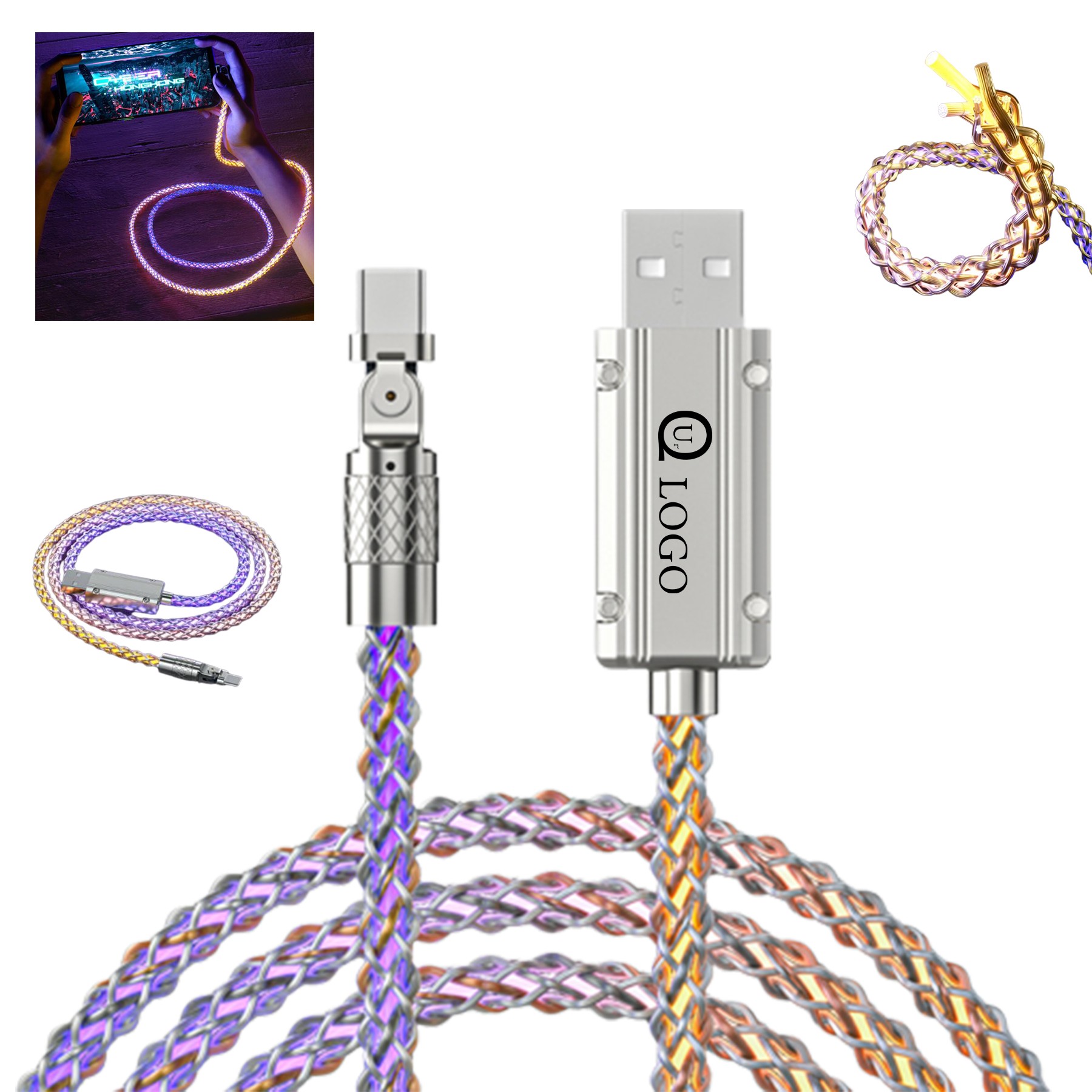 39.37 Inch Length Type C Illuminated Charging Cable