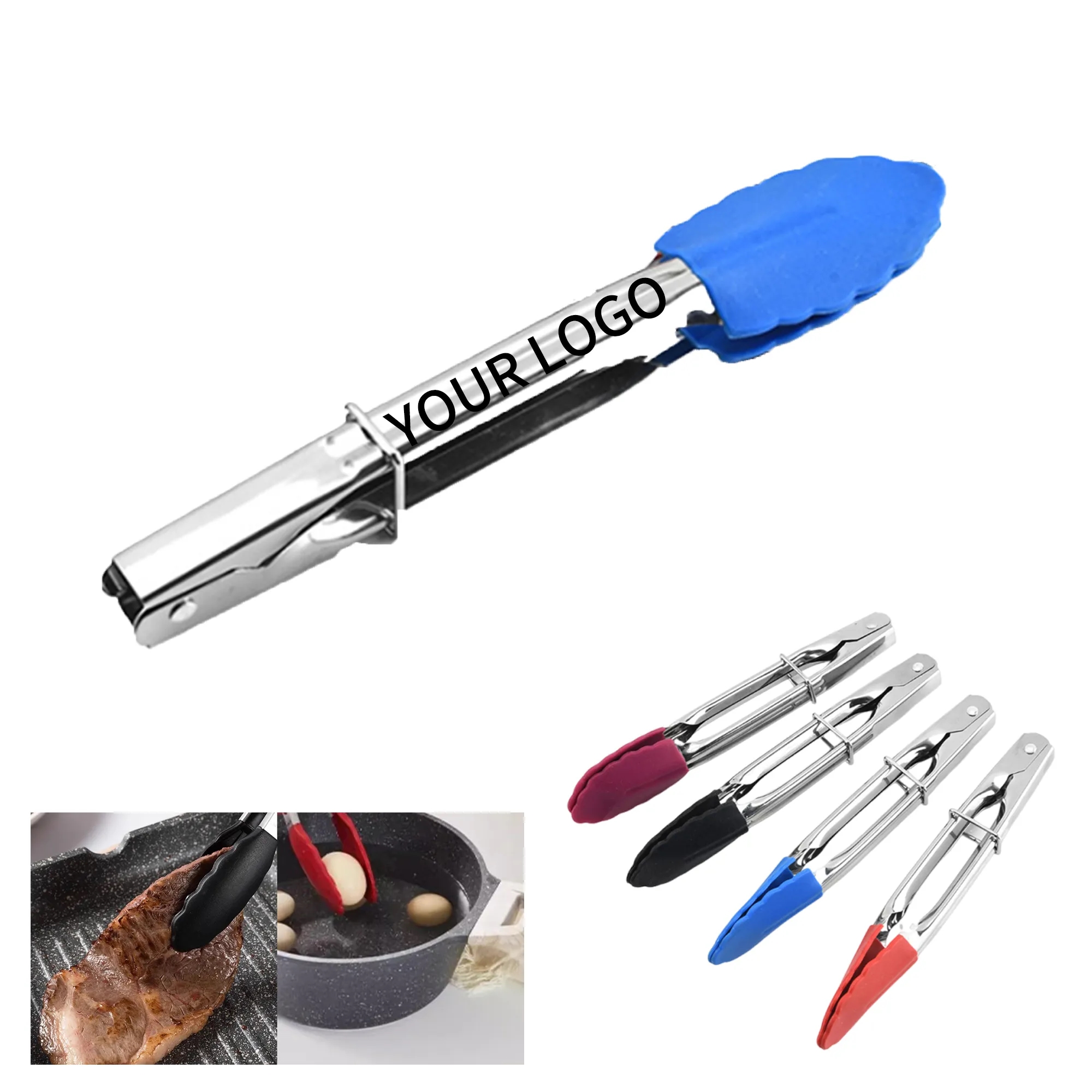 Stainless Steel BBQ Tongs with Silicone Tips 7