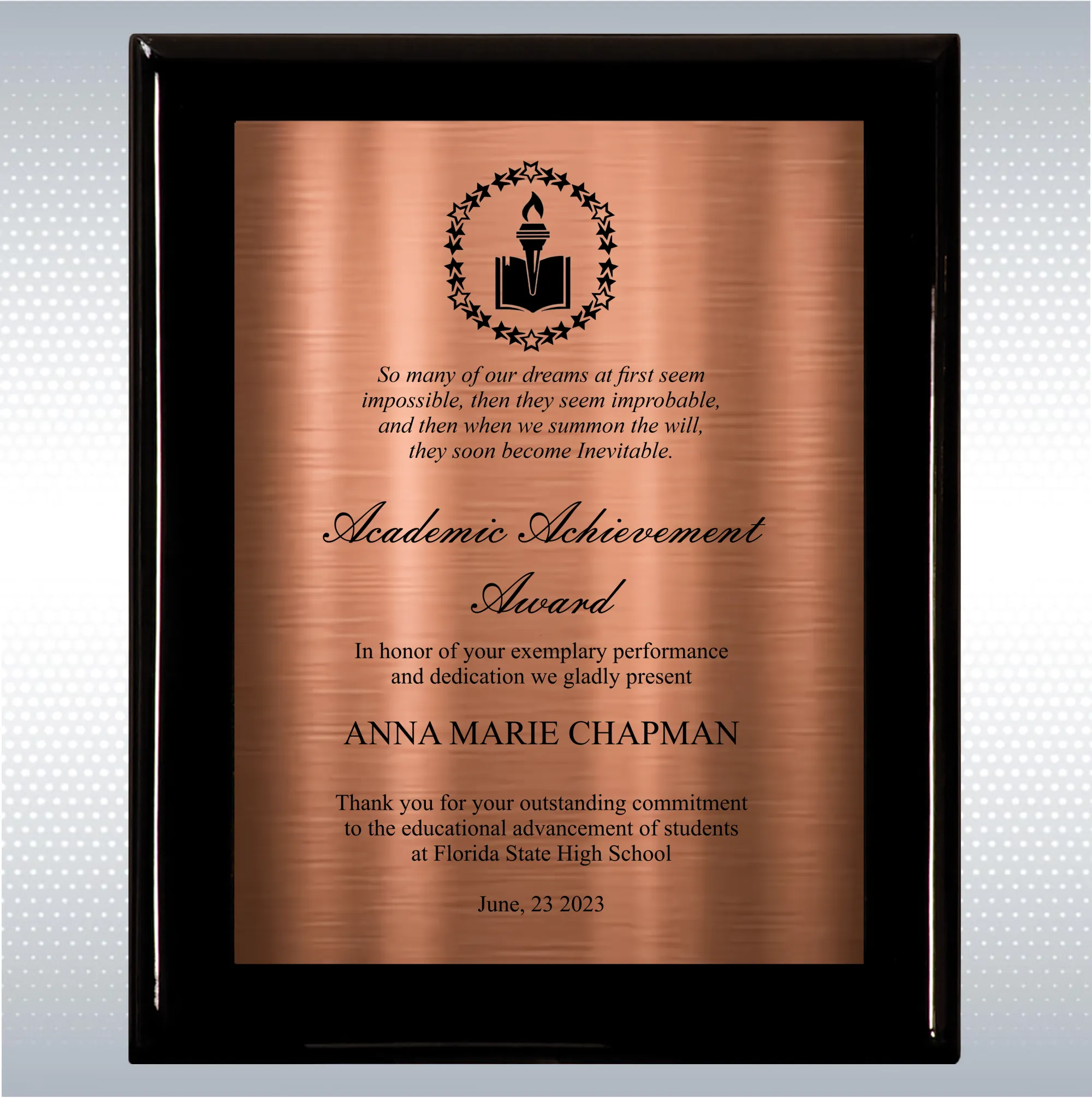 Black Piano Finish Wood Plaque Academic Achievement Gift 6