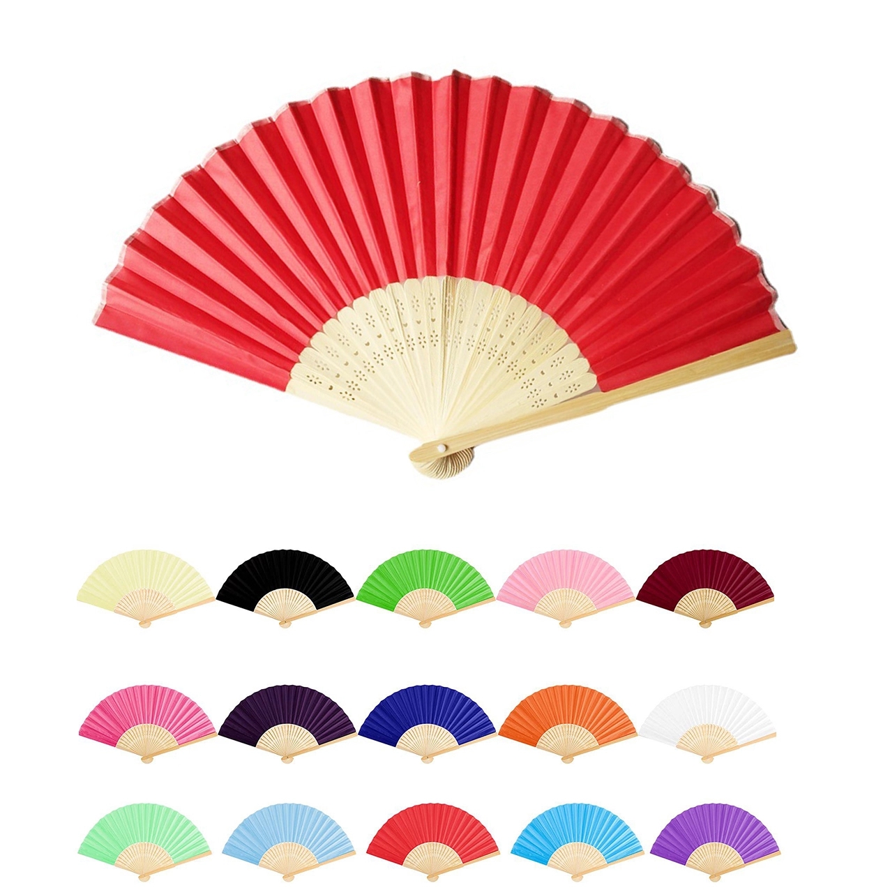 Full Color Bamboo Fabric Folding Handheld Fan Hand-Crafted 3