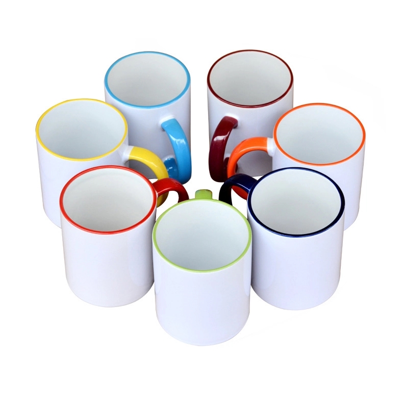 11oz Colorful Rim Handle White Ceramic Mug 4