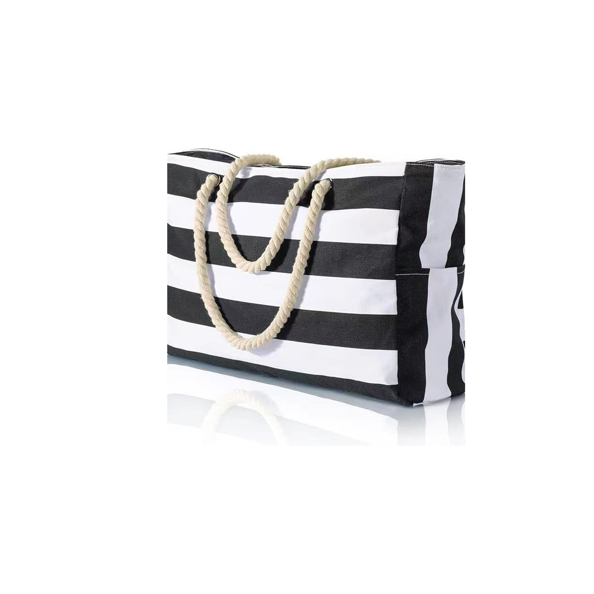 Striped Canvas Waterproof Rope Handle Travel Tote 11