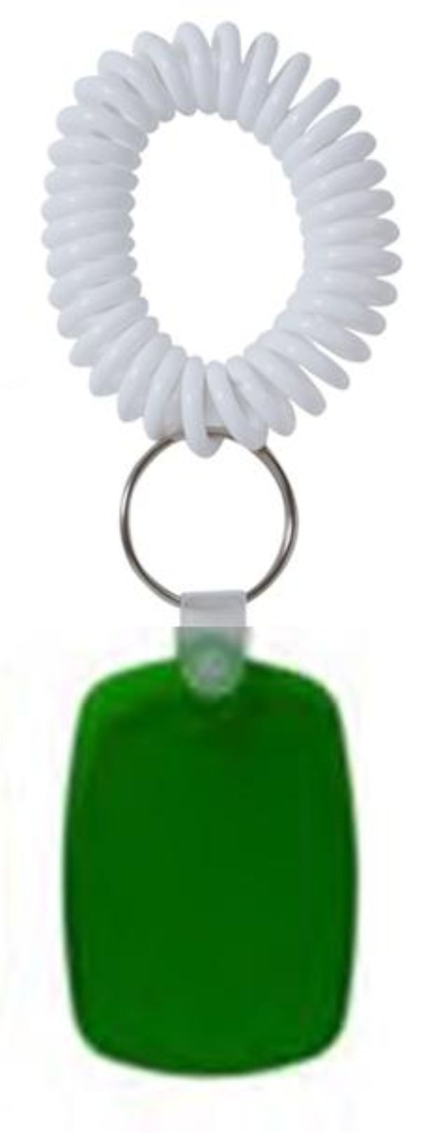 Translucent Green Rectangular Key Tag with Rounded Corners and White Coil Wristband 1