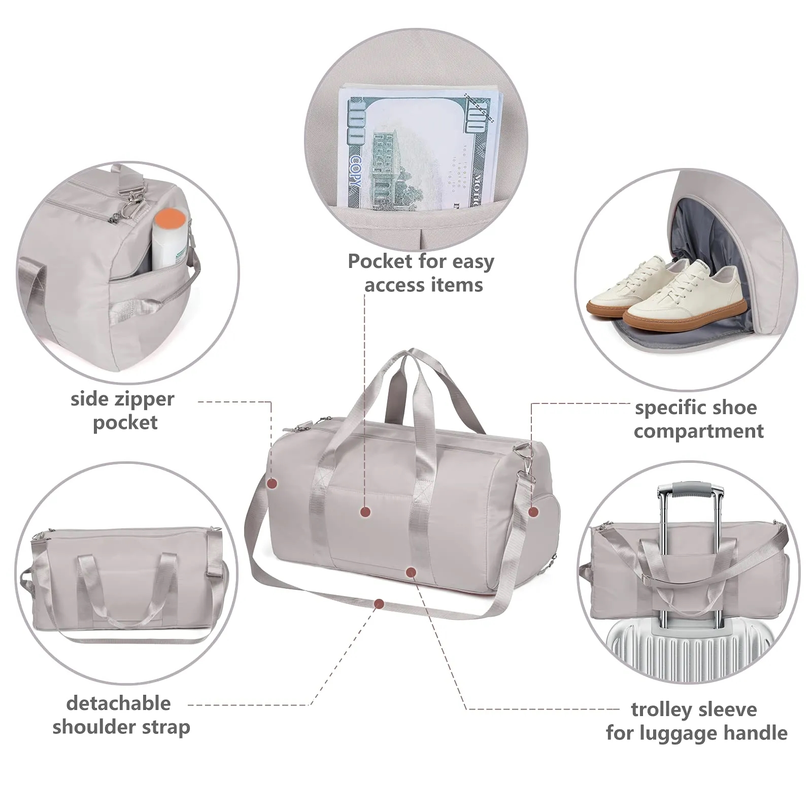 Wholesale Women Gym Duffel Bag with Shoe Pocket 13