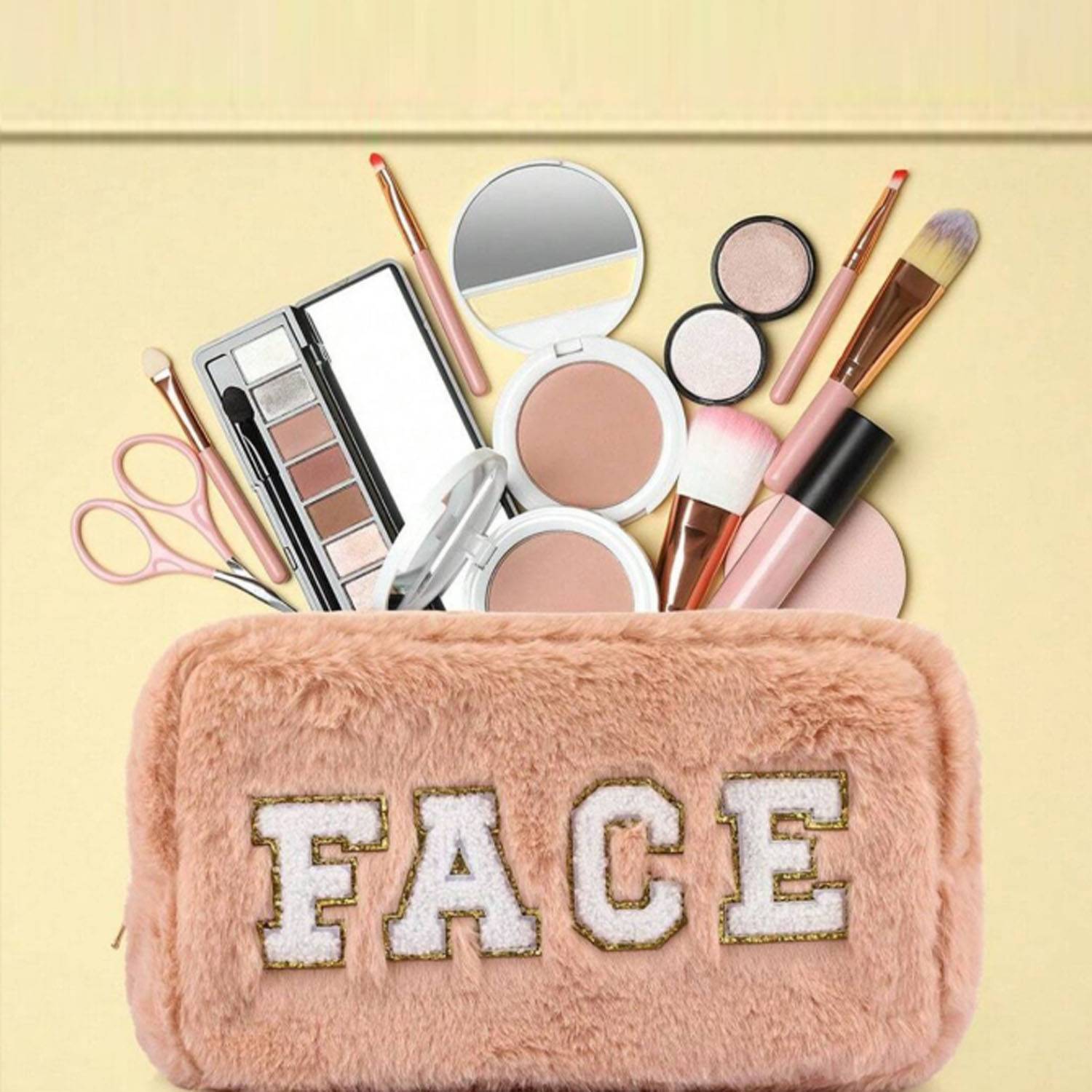 Soft Faux Rabbit Fur Embroidered Makeup Storage Bag 5