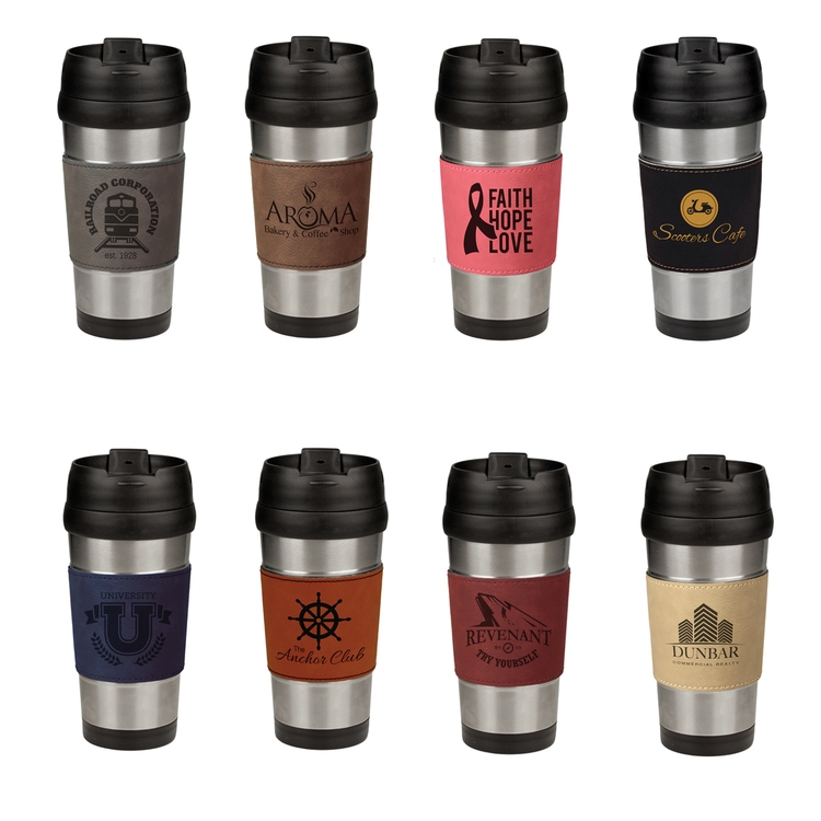 16oz Laserable Leatherette Stainless Steel Travel Mug 2