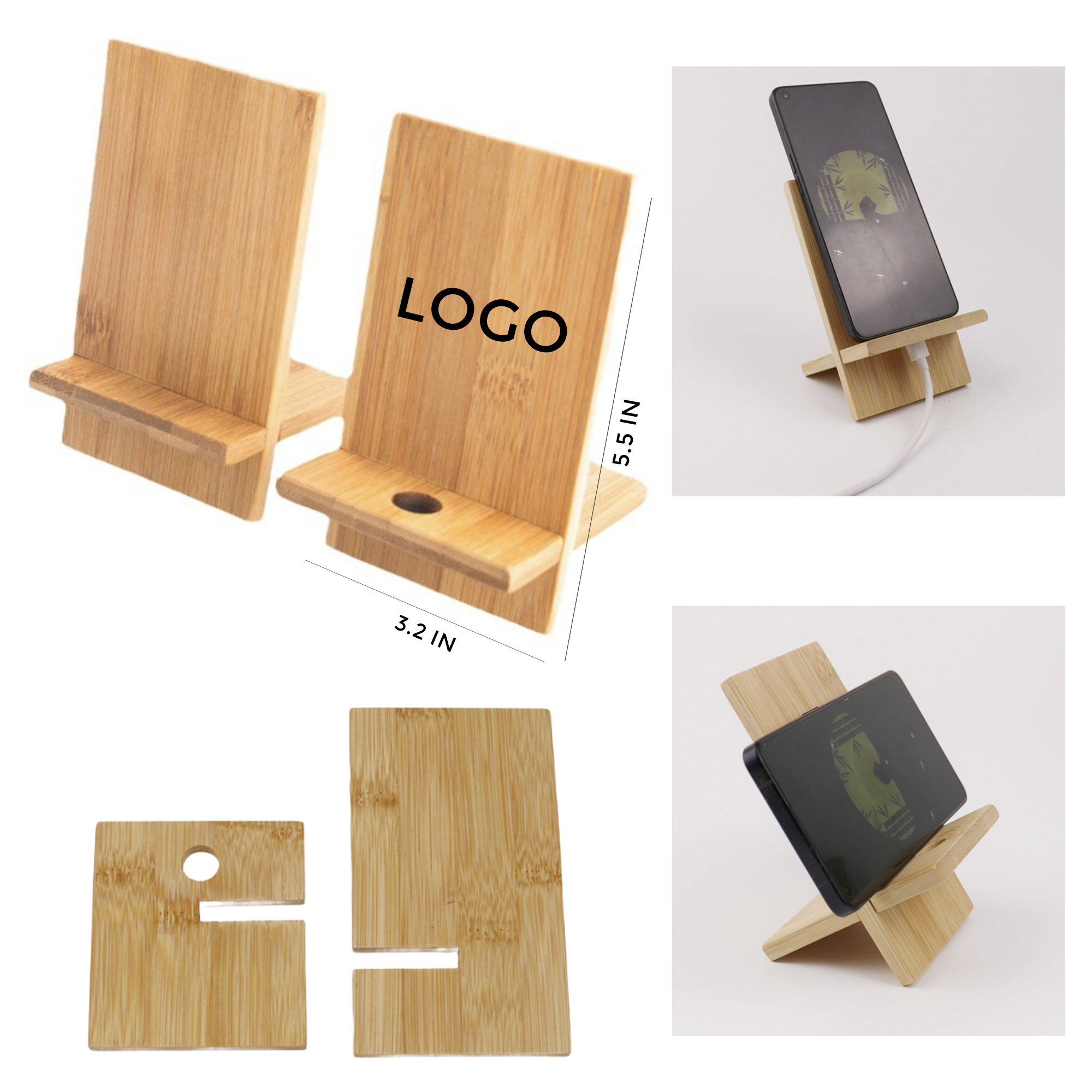 MOQ 10 PCS Adjustable Bamboo Portable Cell Phone Holder 2