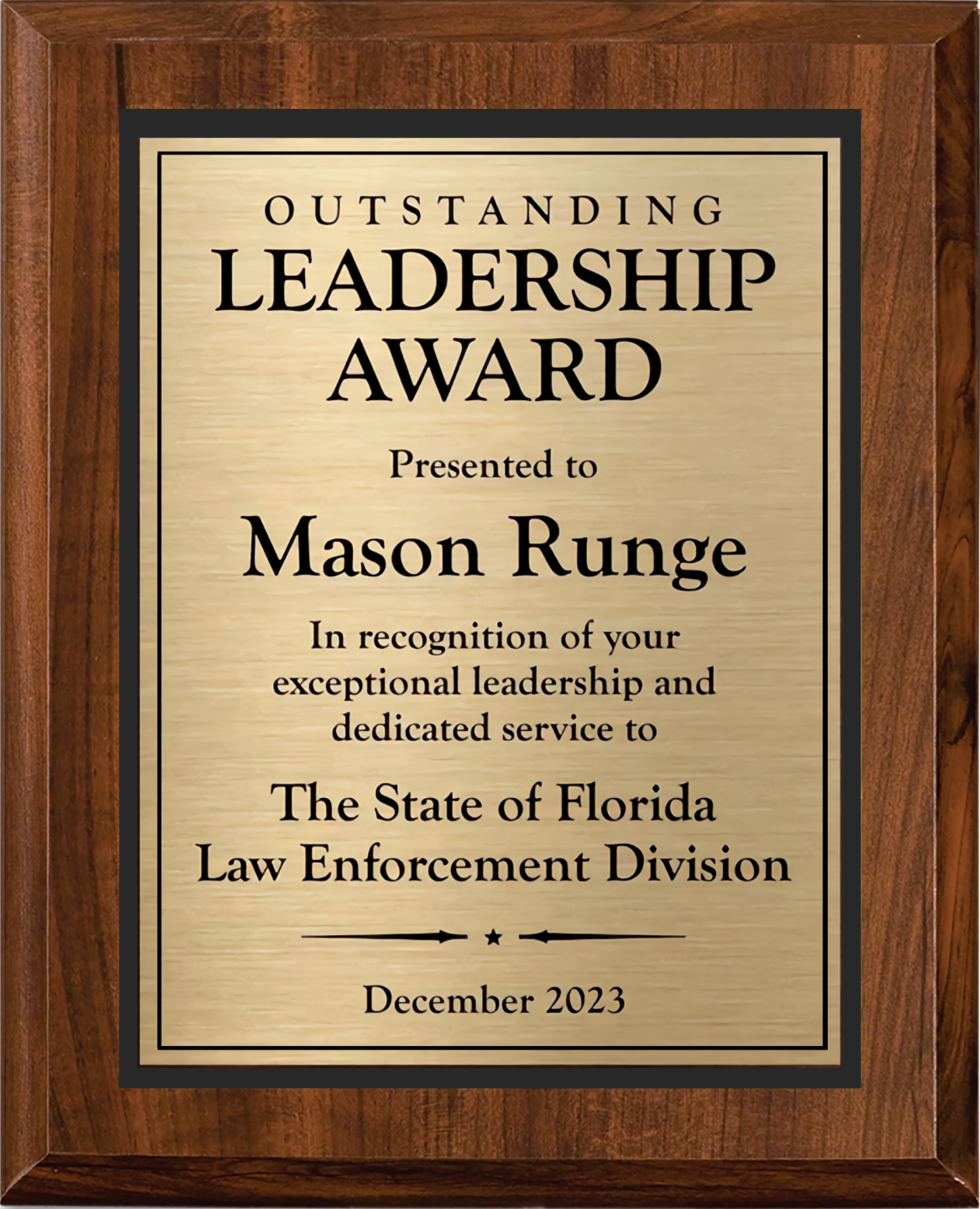 Cherry Finish Plaque w/ Double Engraved Plate 13
