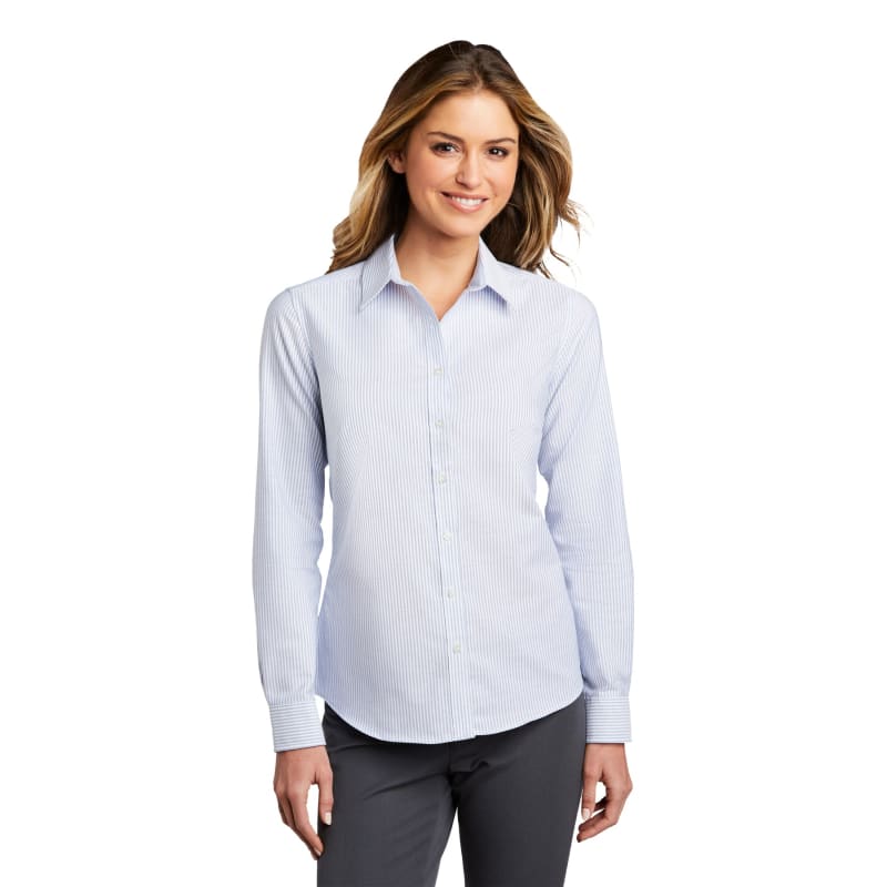 Port Authority Ladies SuperPro Oxford Stripe Shirt. 3