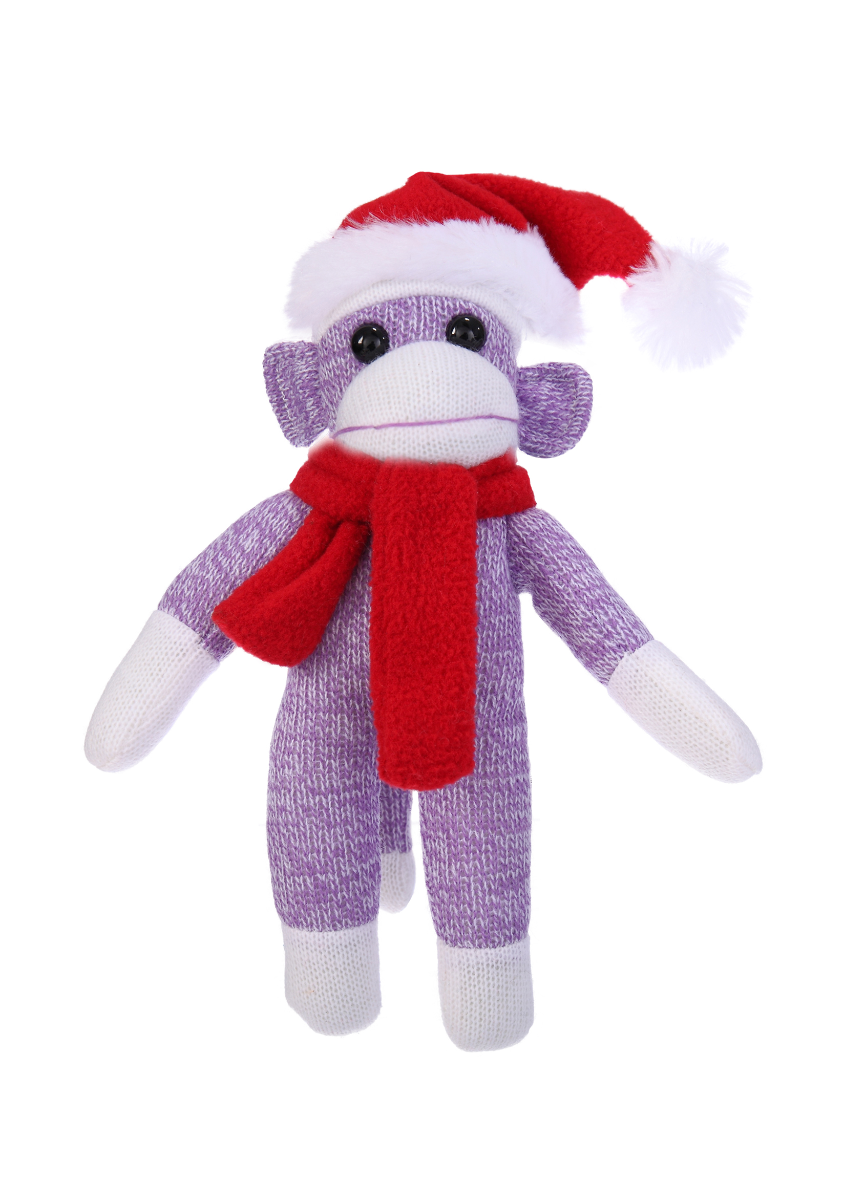 Purple Sock Monkey with Christmas Hat and Scarf 2