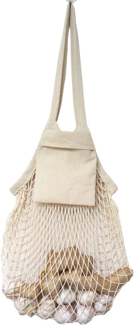 Vegetable Kitchen Cotton Net Bag w/Long Handle String & Pocket 16