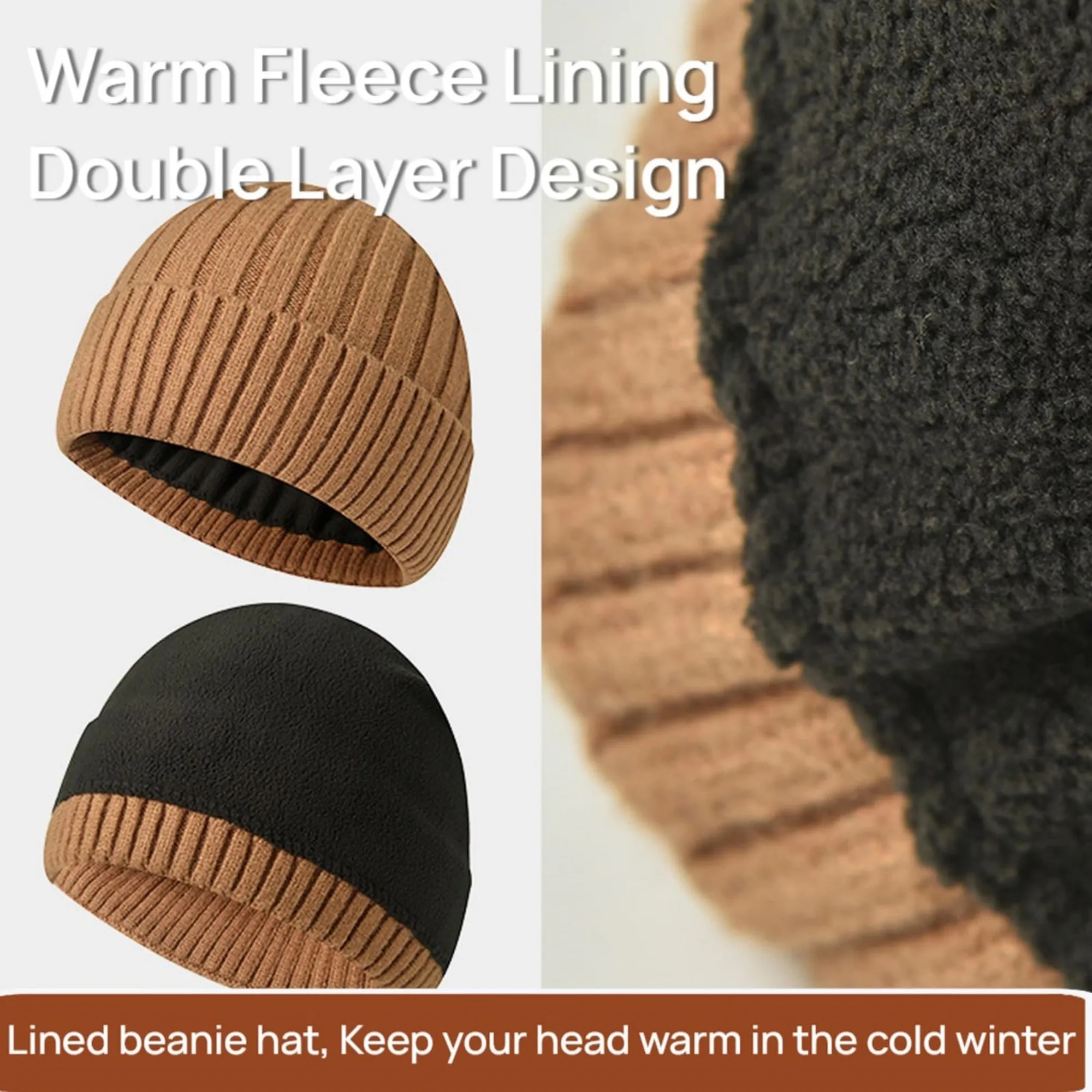 Fleece Lined Winter Knit Beanie Hat 10