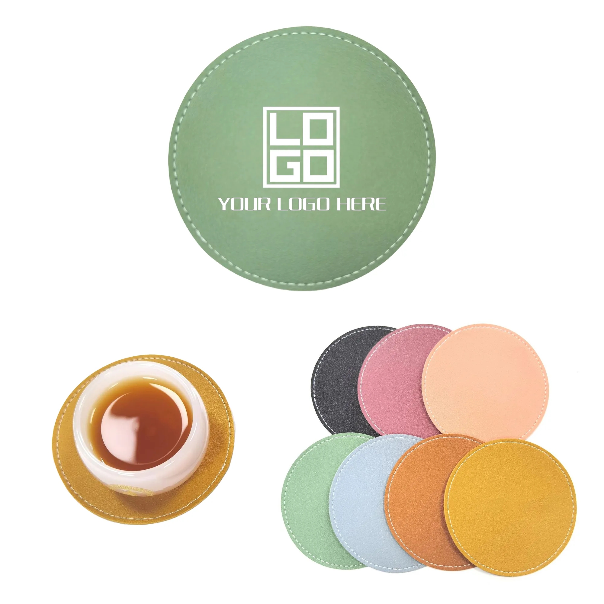 Leather Drink Coasters Round Cup Mat MOQ50pcs 9