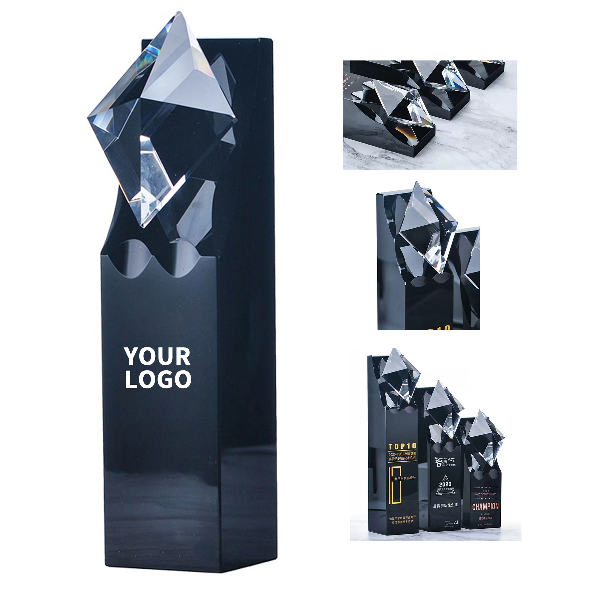 Black Crystal Recognition Trophy 11" Height Etch Ready 1