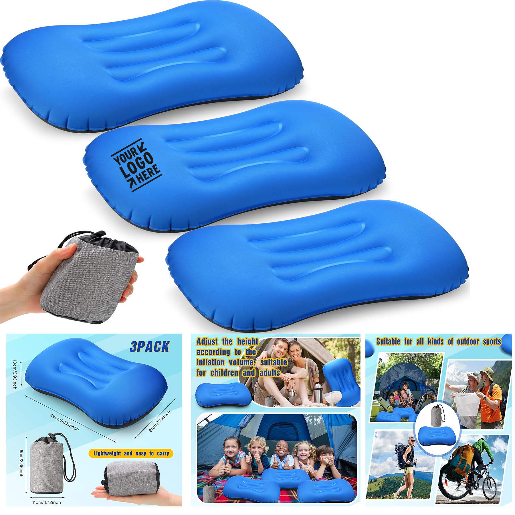 3 Pcs Inflatable Camping Travel Ultralight Lightweight Portable Backpacking Pillow 2