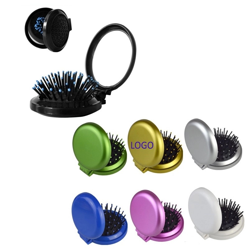 Mini Folding Pocket Hair Comb with Mirror 2