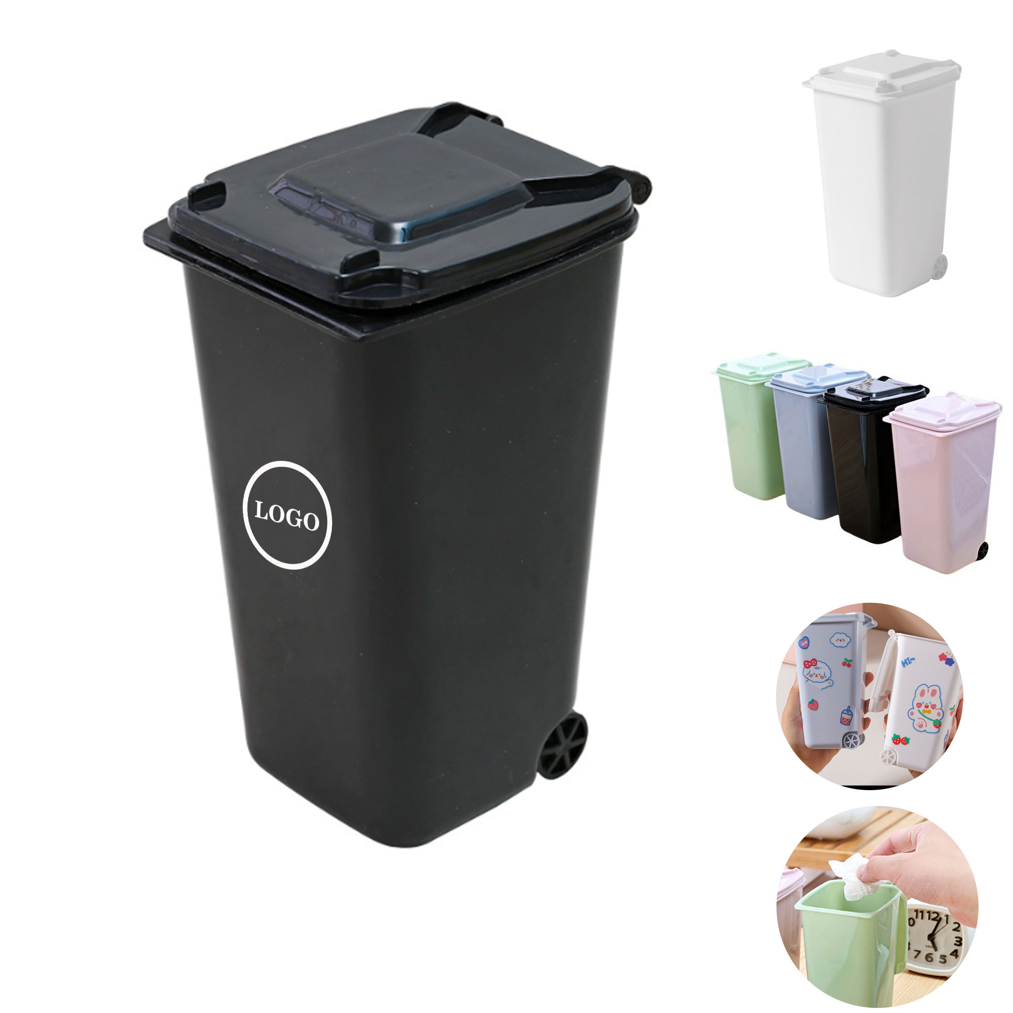 Mini Desktop Trash Can with Lid and Wheels 2