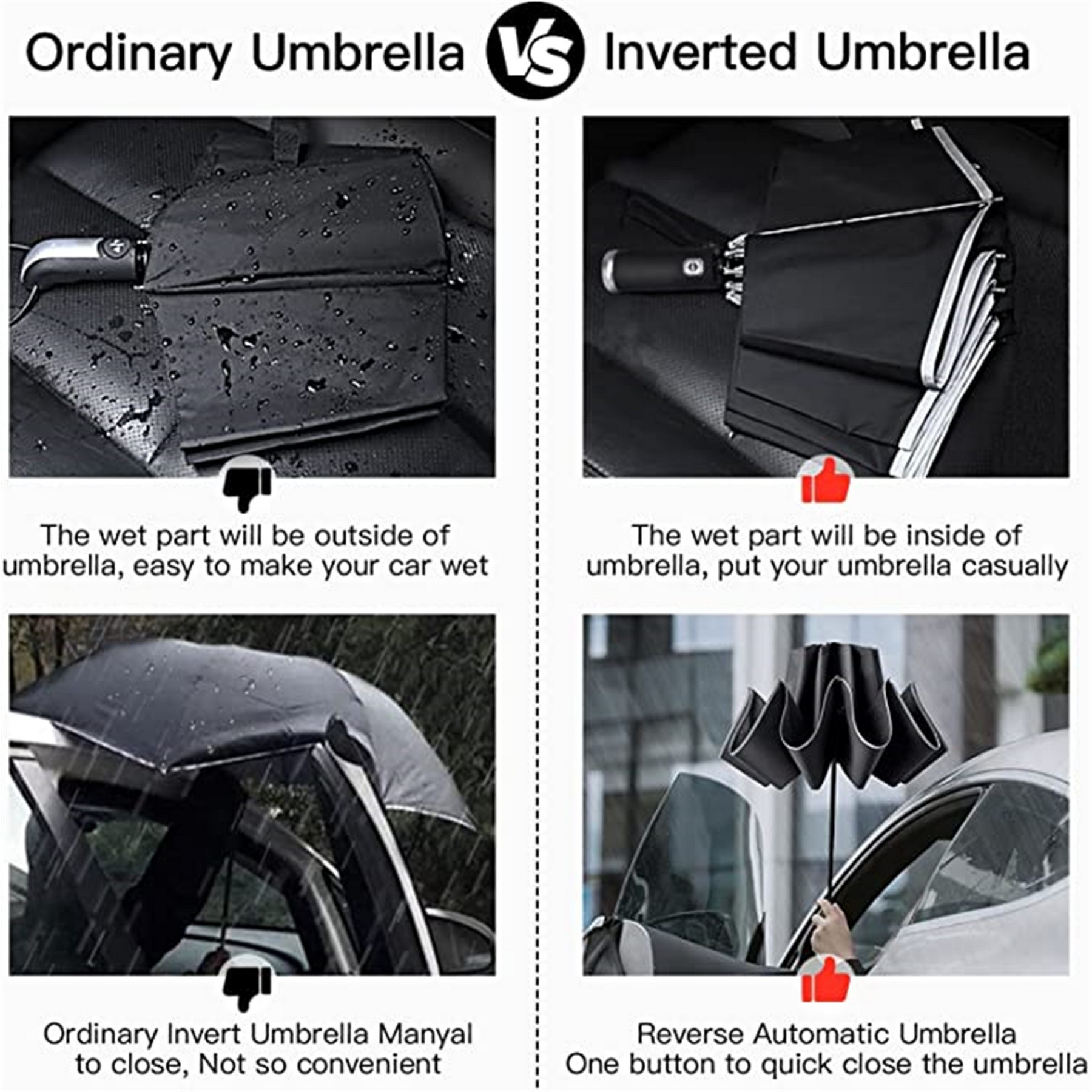 47" Arc Automatic Inverted Umbrella For Rain & Sun 6