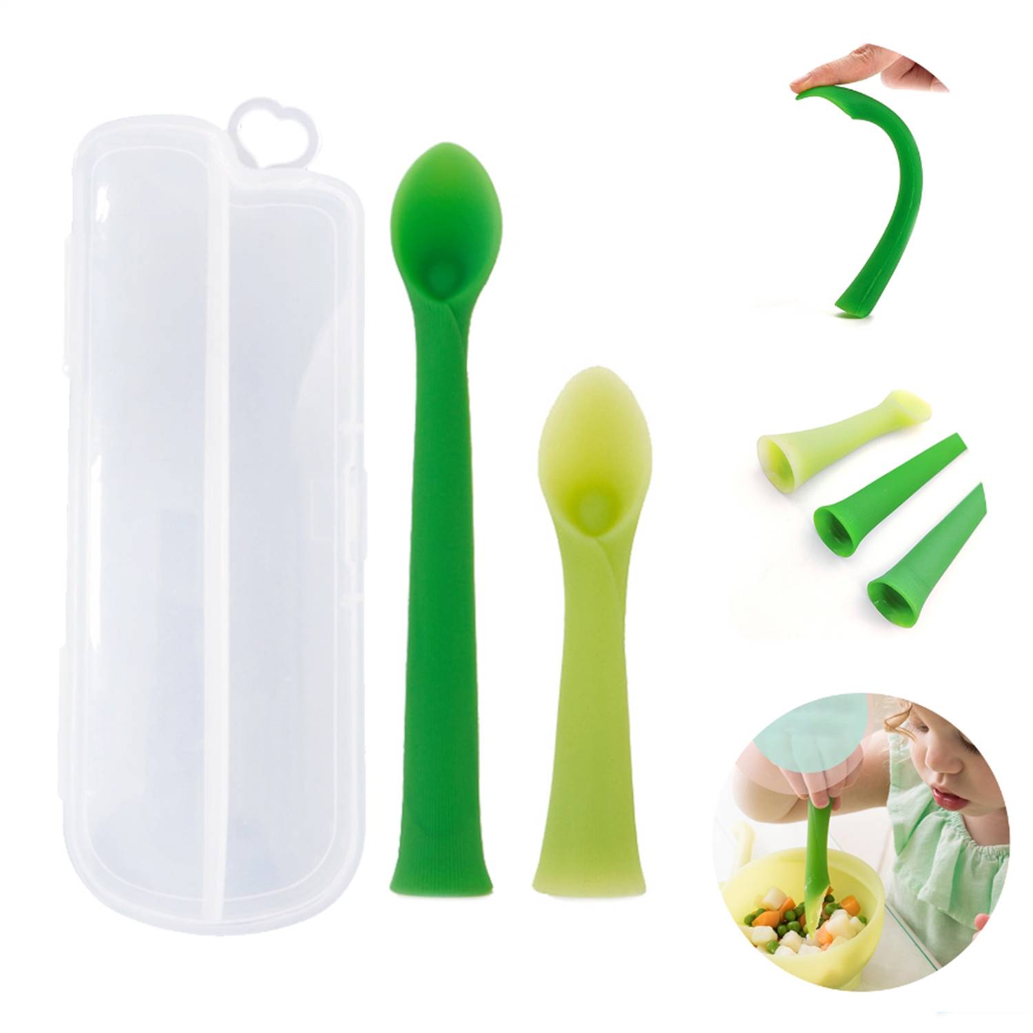 2Pcs Baby Silicone Training Spoon Set 7