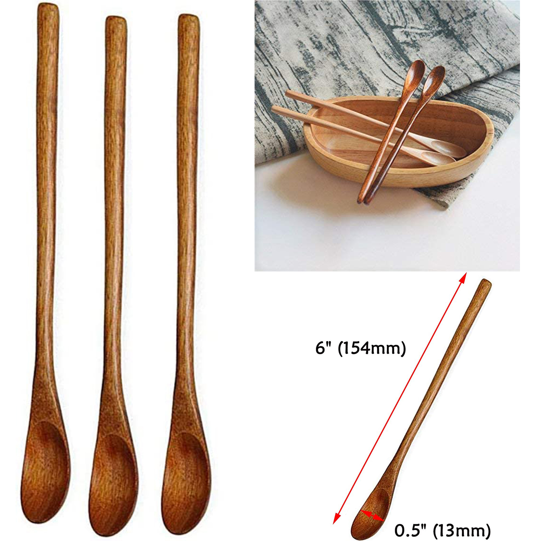 6 Inches Long Wooden Mixing Spoons