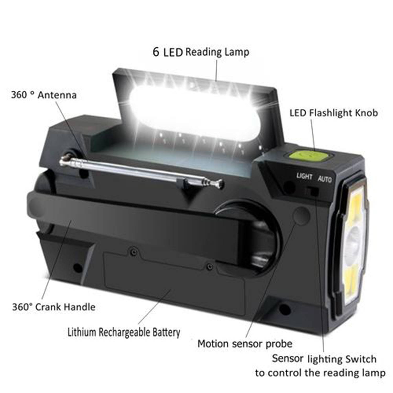 Emergency Weather Radio & Hand Crank Flashlight Solar 4