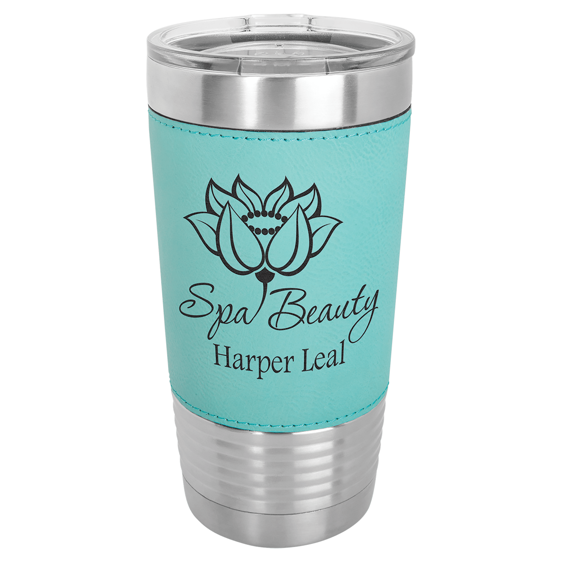 Polar Camel 20 oz. Teal Leatherette Tumbler with Clear Lid 2
