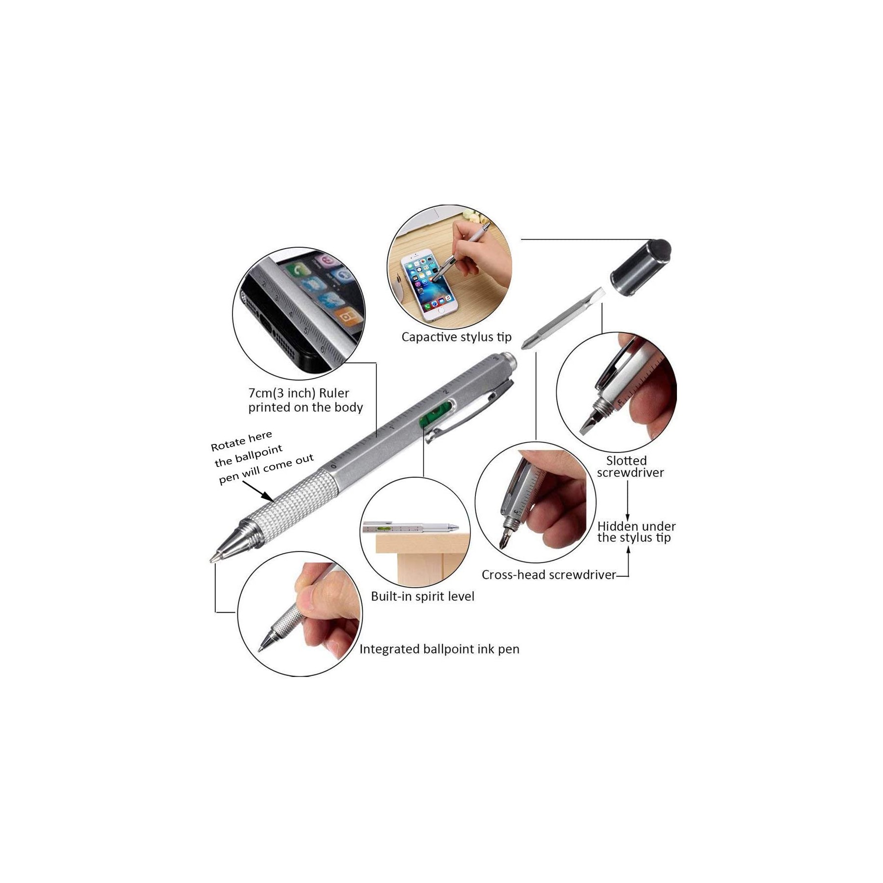 6 in 1 Metal Multi-functional Tool Ballpoint Pen 9