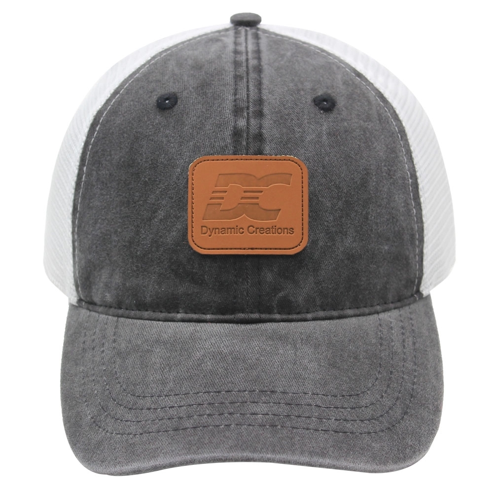 Trucker Cap 6 Panel Mesh Back SnapBack Leather Patch