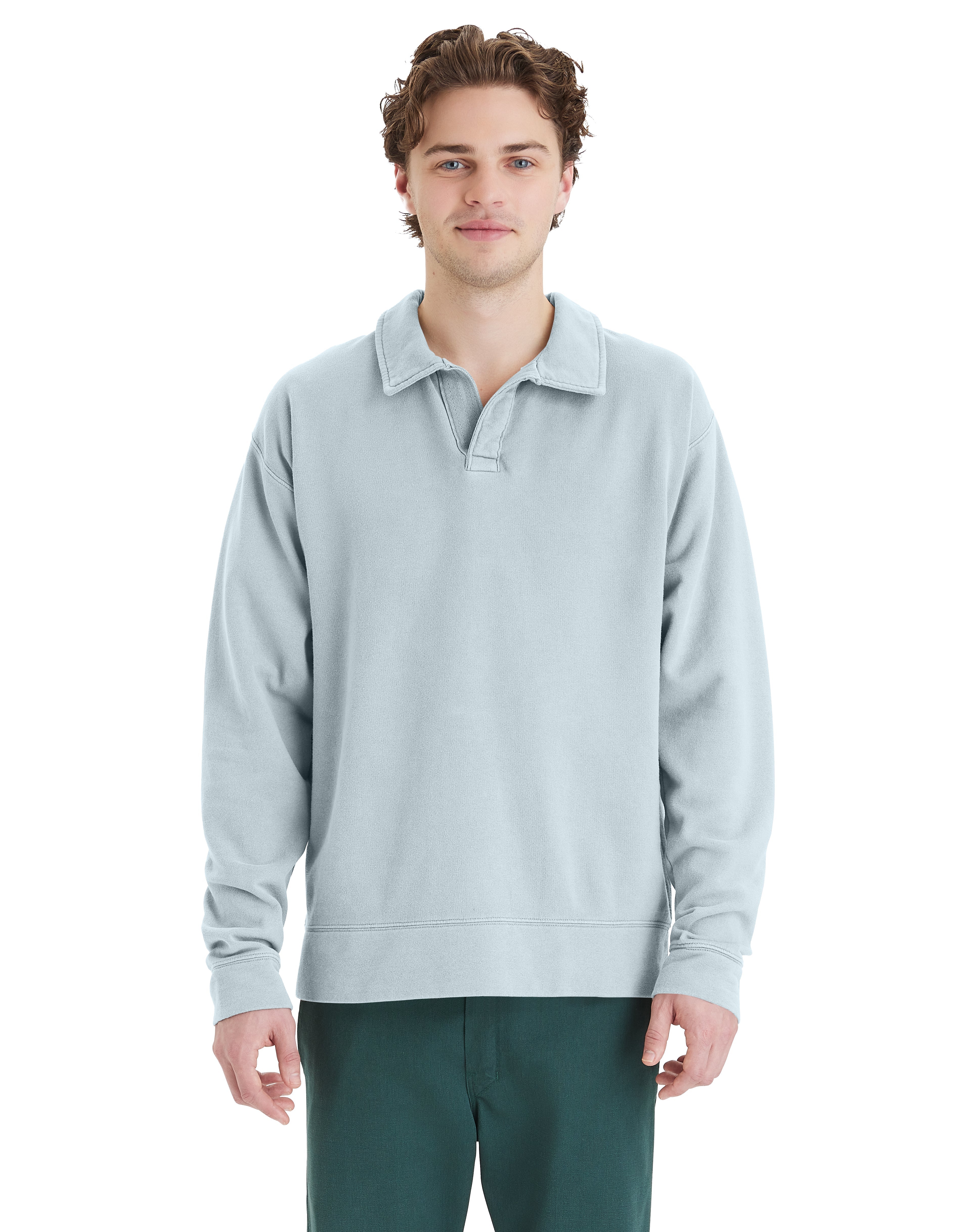 Garment Dye Polo Collar Sweatshirt 5