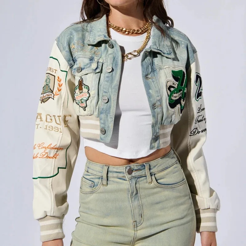 Women's Genuine Leather & Chenille Embroidery Varsity Jacket 3