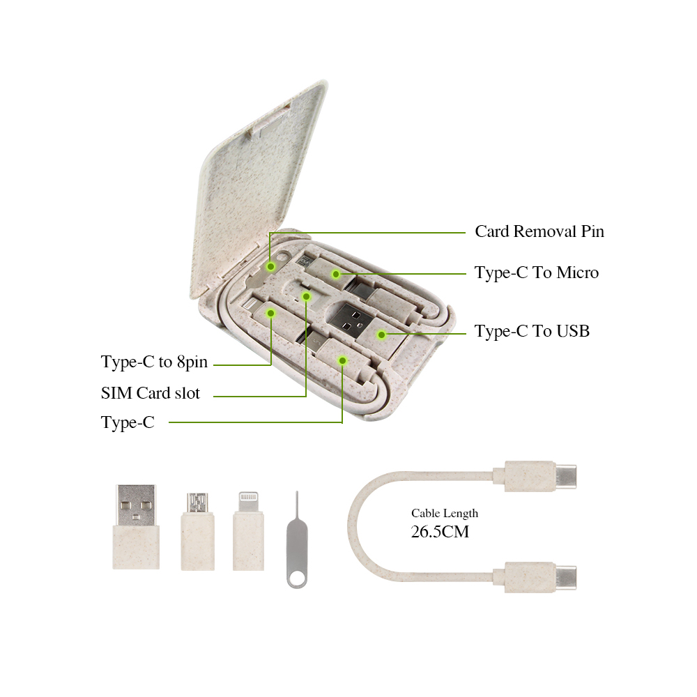 Eco-Friendly 6-in-1 Charging Cable Kit Wheat Straw 5