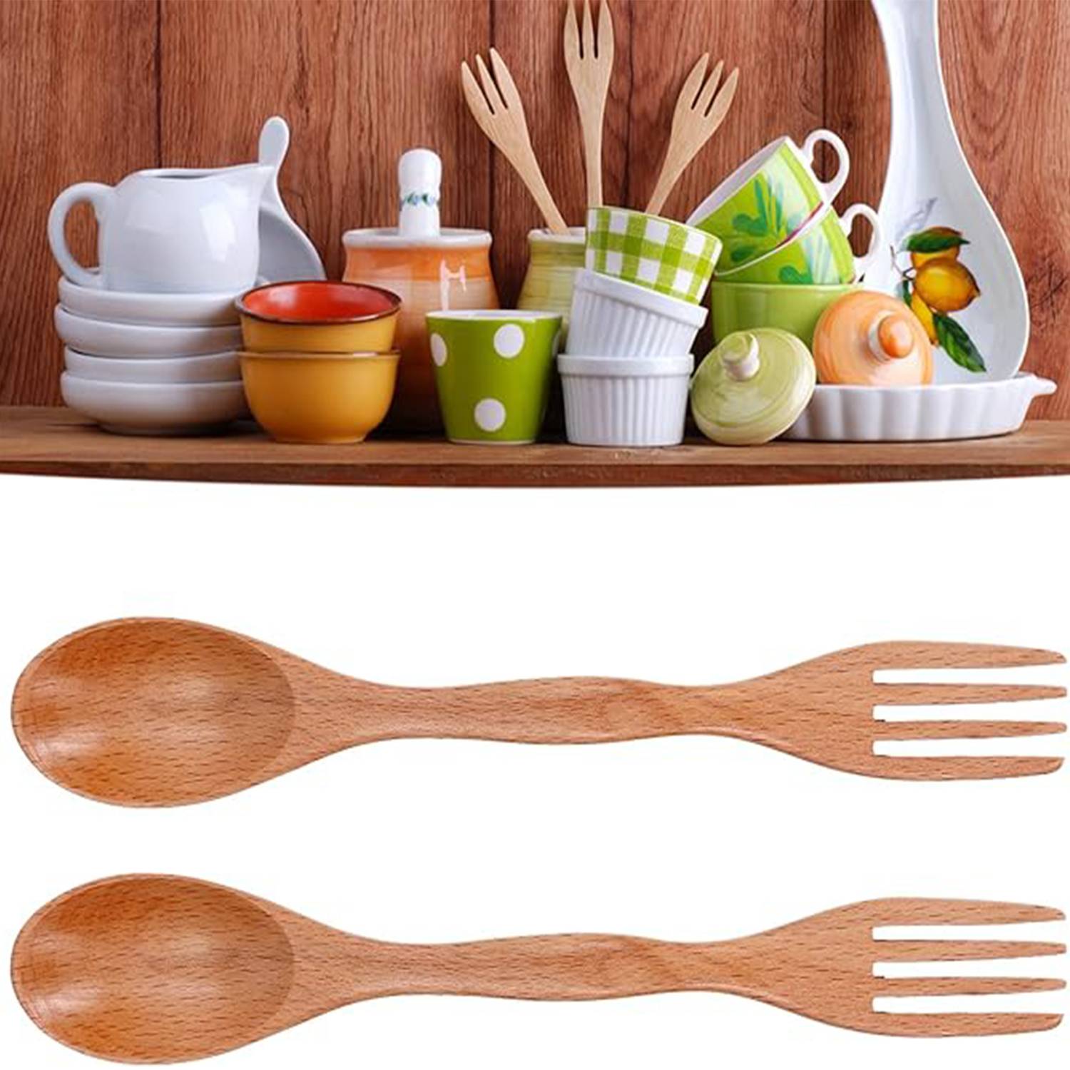 Multi-function Wooden Fork And Spoon, custom kitchen gadget with logo imprint 5