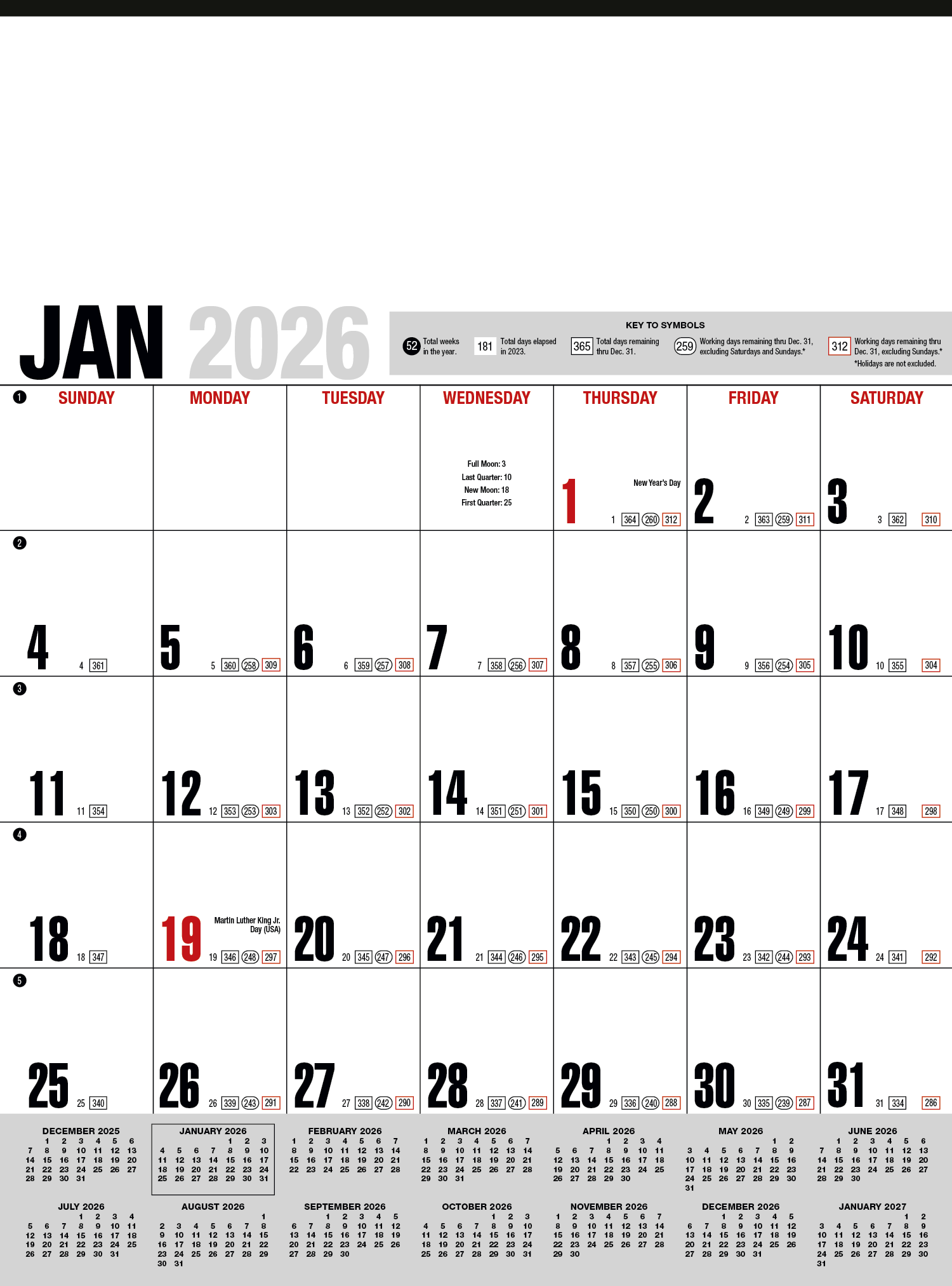 HotLine® Products Yearly Record® Gray with Red Calendar 1