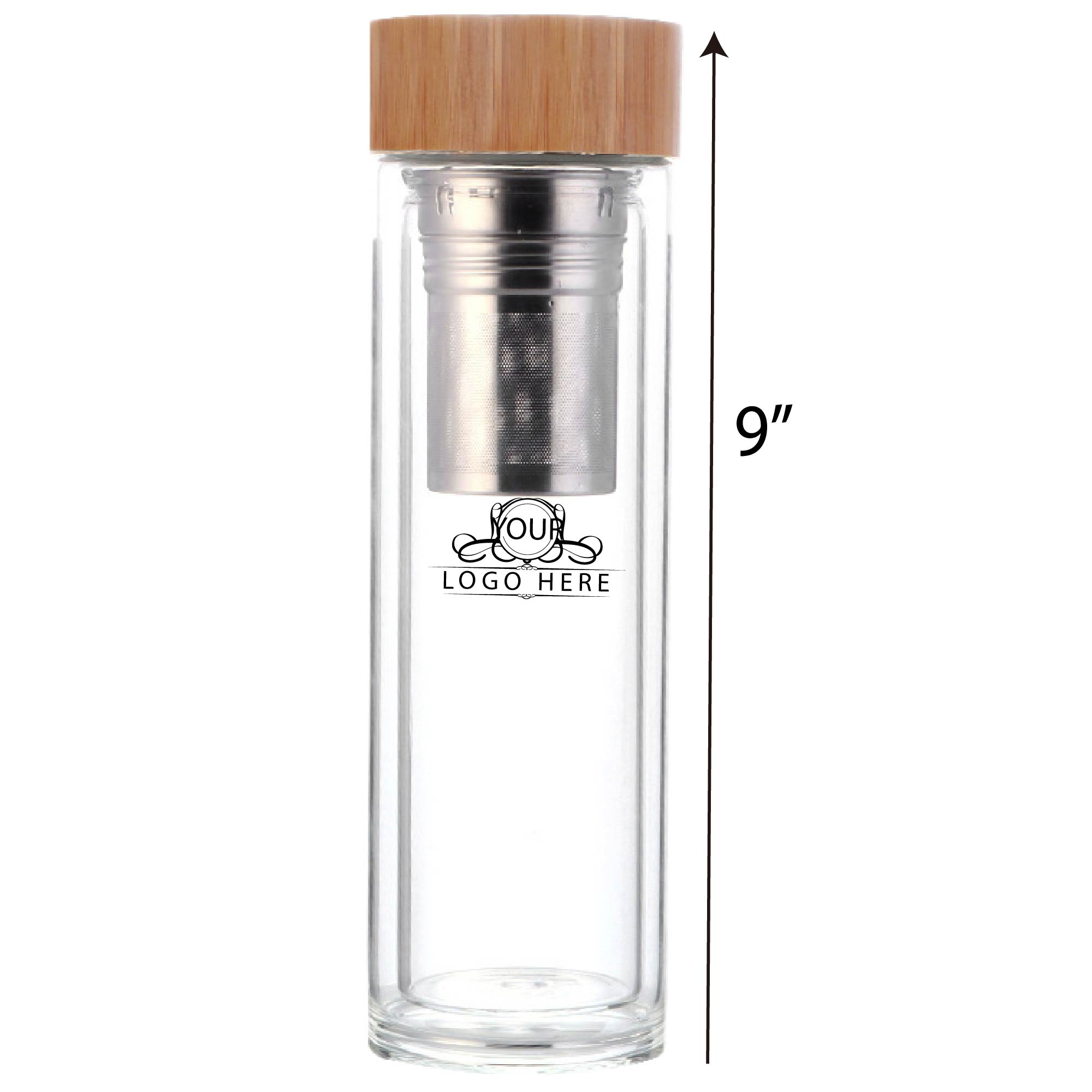 Bamboo lid Insulated Double Wall Glass with infuser 13.5oz 1