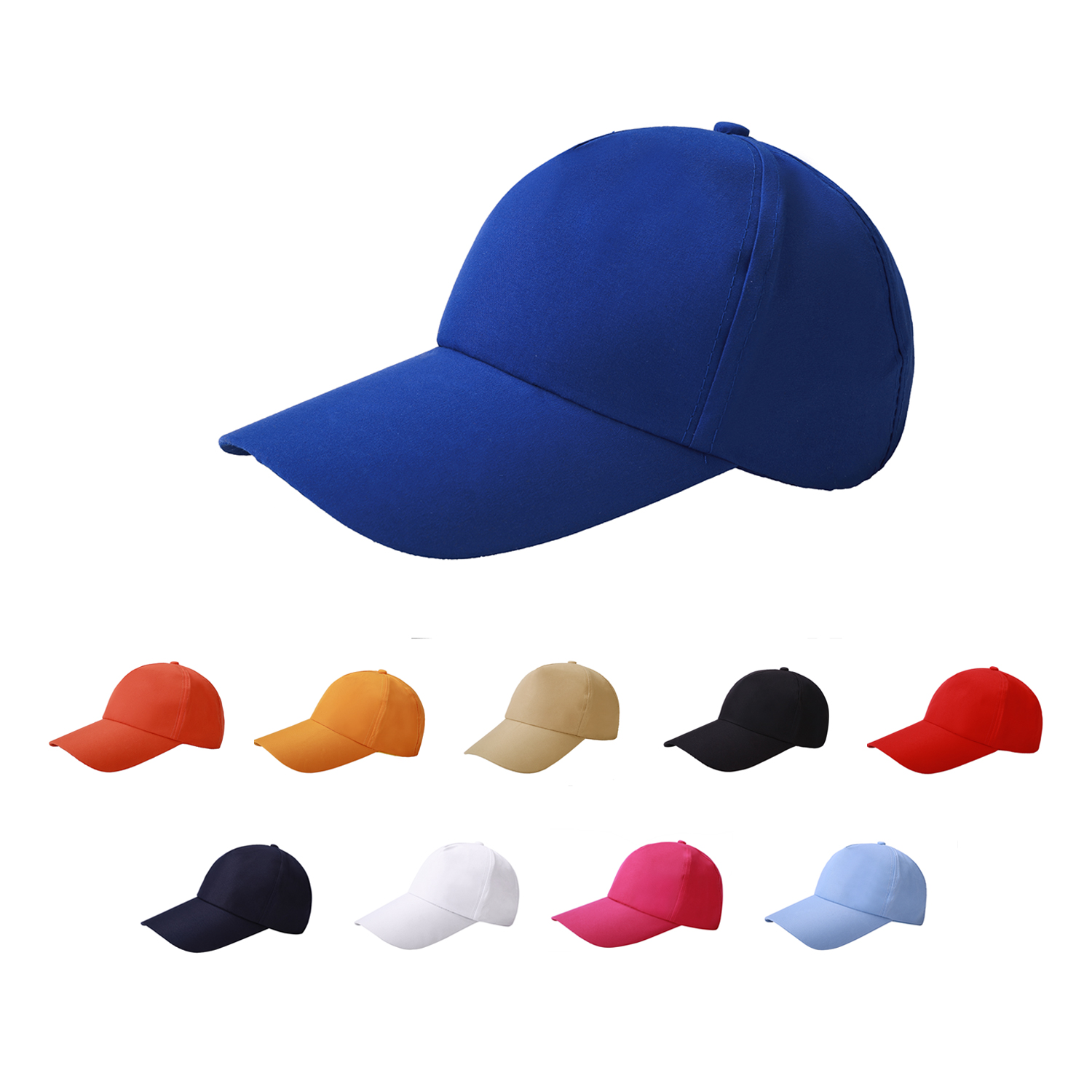 Stock Solid Color Poly Peach Skin 5 Panel Cap w/Velcro Back Fastener
