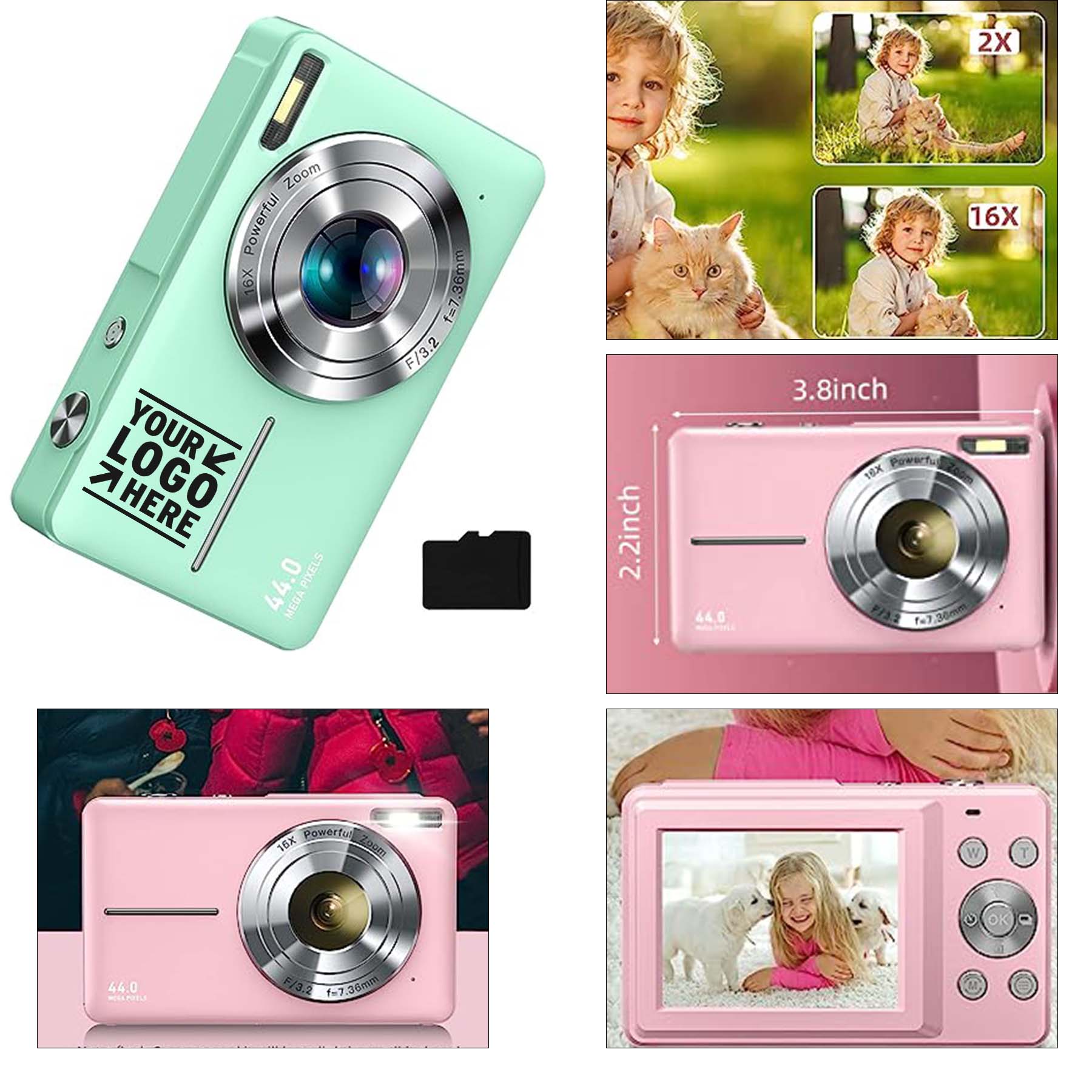Kids Boys Girls Teens FHD 1080P 44MP Vlogging Anti Shake 16X Zoom Digital Camera    2