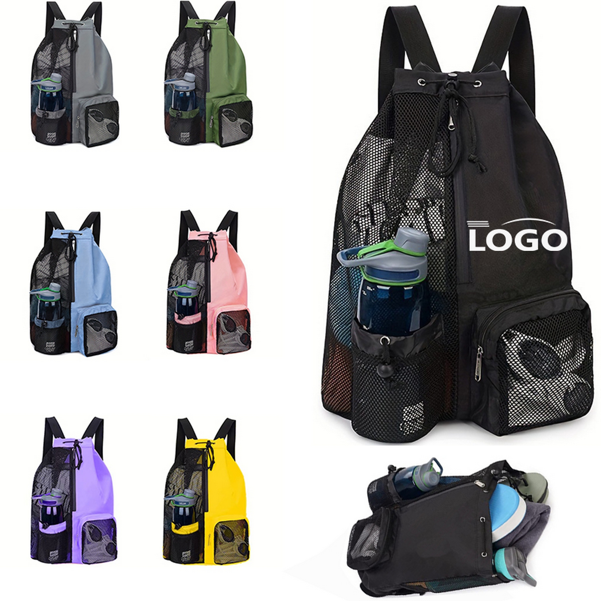 Outdoor Swimming Fitness Mesh Drawstring Backpack 2