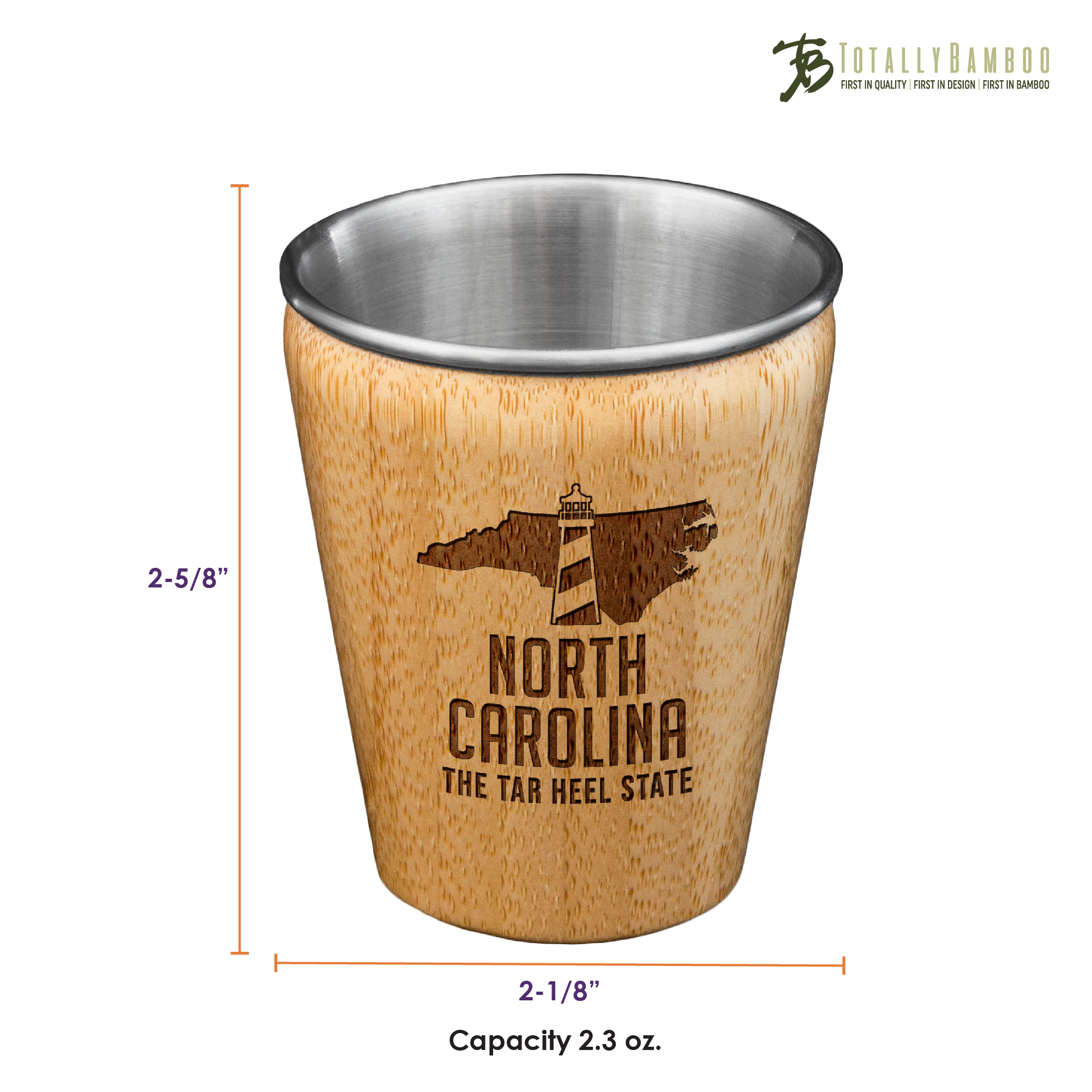 North Carolina State Bamboo and Stainless Steel Shot Glass 2